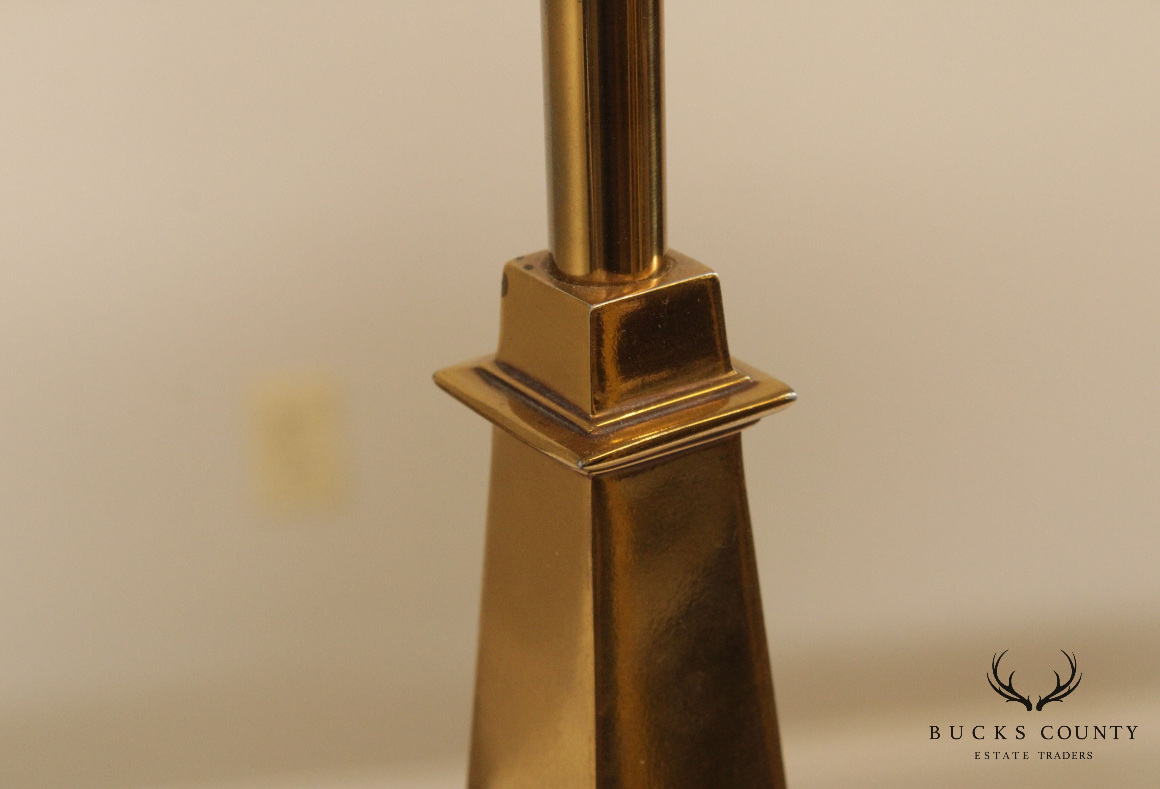 Stiffel Mid Century Brass & Walnut Obelisk Table Lamp