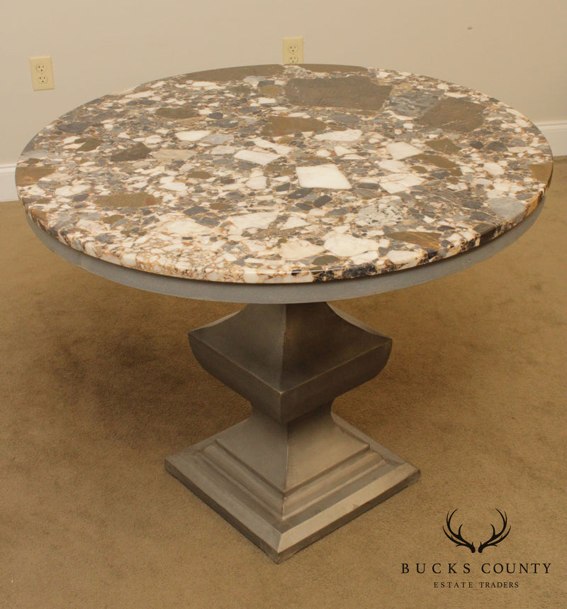 Mid Century 40 inch Round German Marble Metal Wrapped Center Table