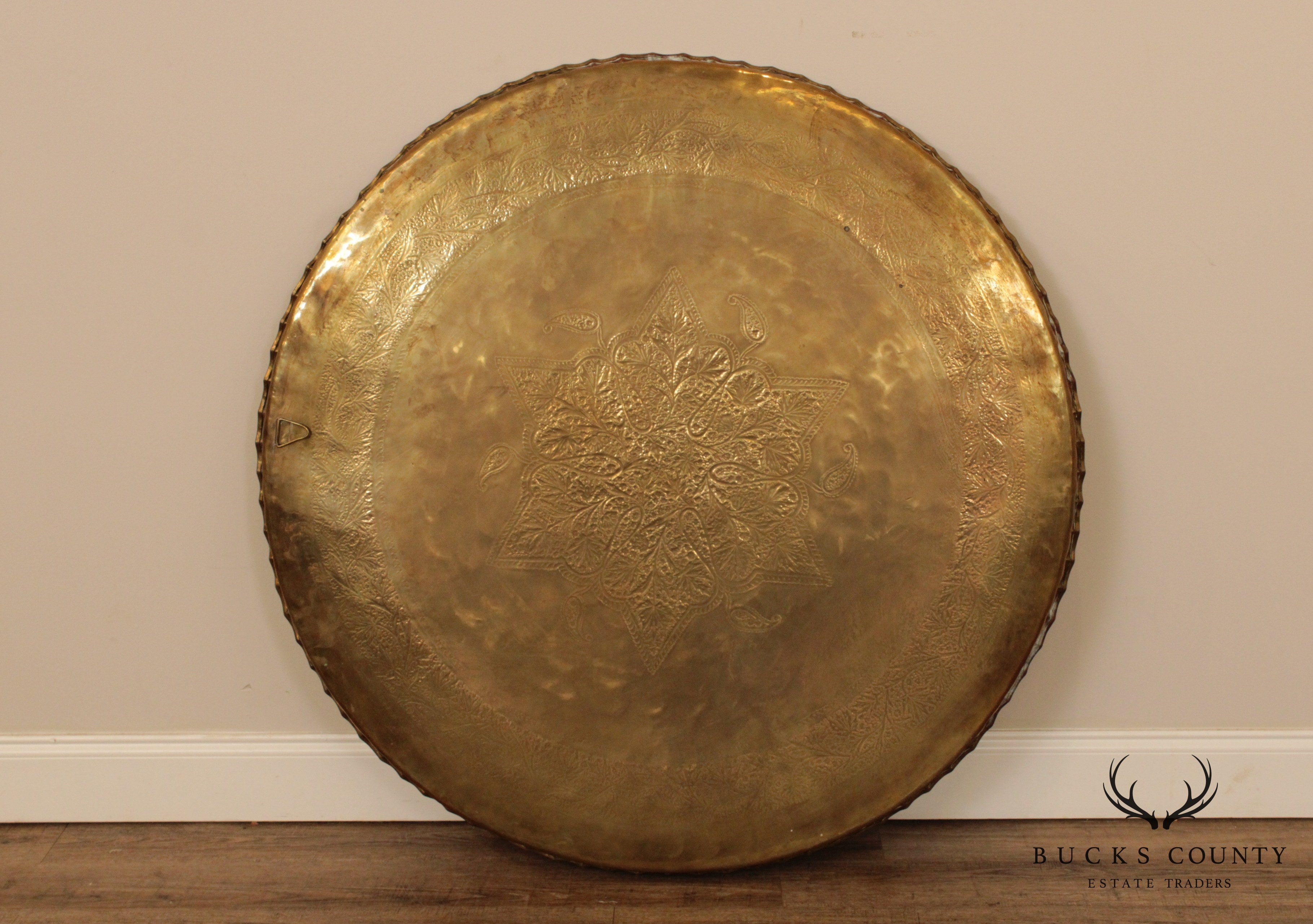 Mid Century Asian Inspired Round Brass Tray Top Coffee Table