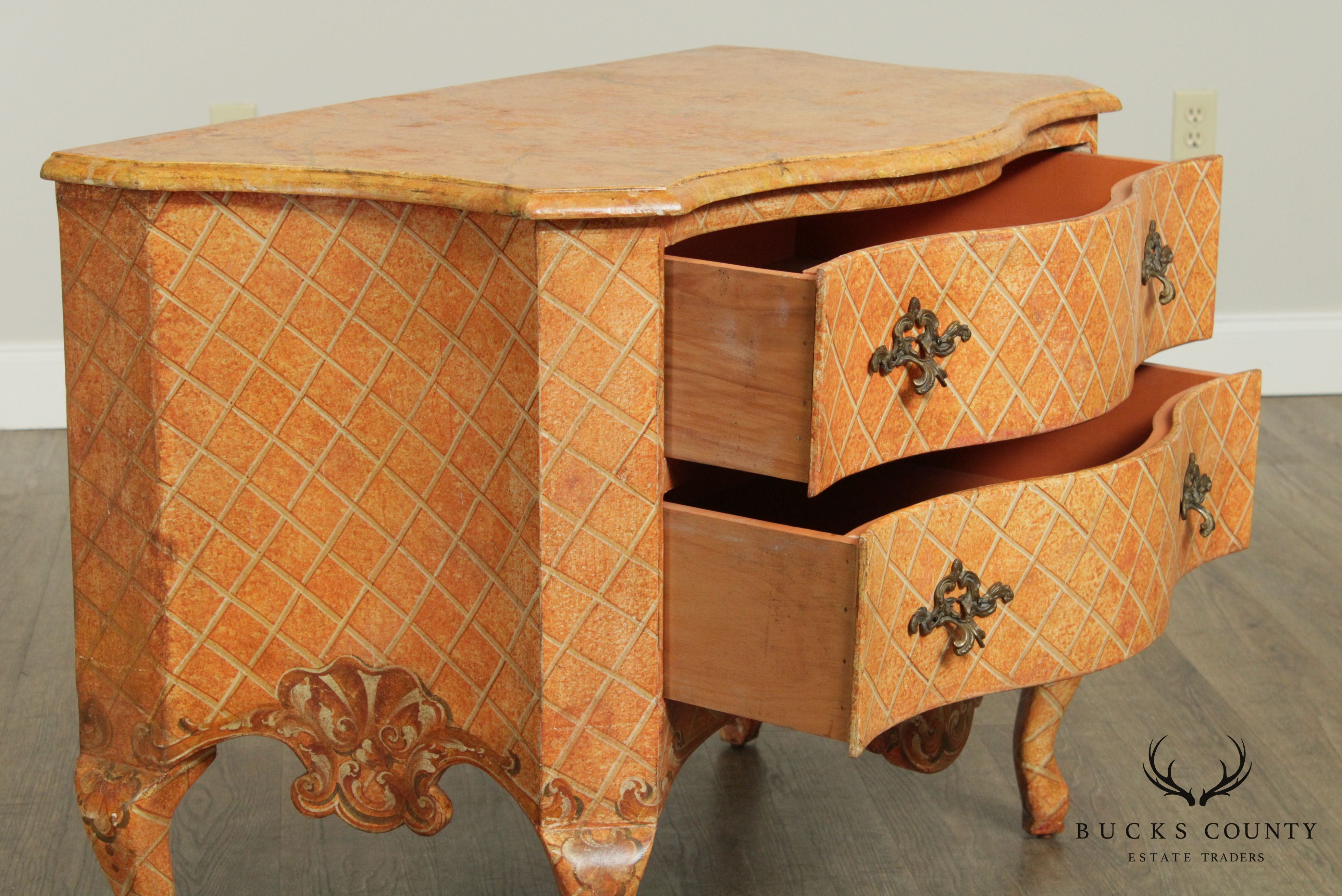 Italian Rococo Style Hand Painted Serpentine Commode Chest