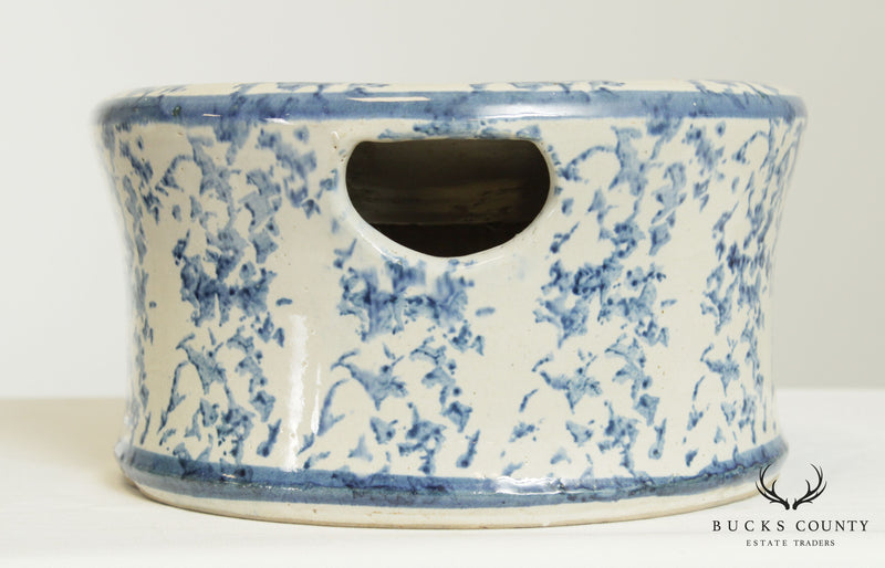 Antique Blue & White Spongeware, Stoneware Spittoon Cuspidor