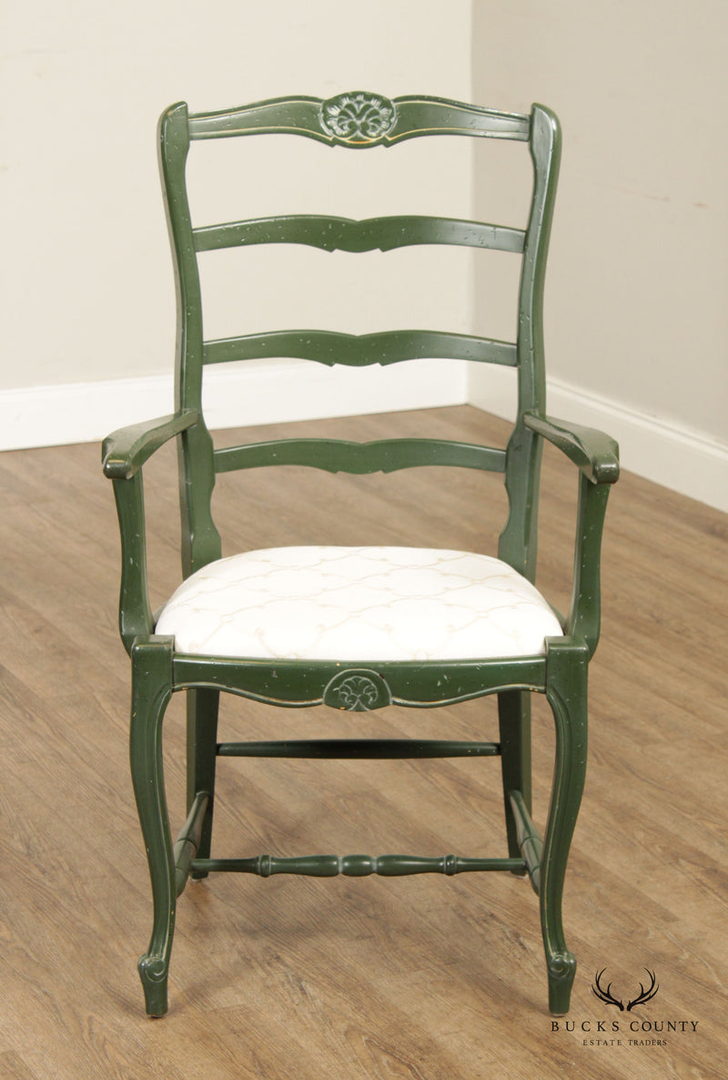 French Country Style Pair of Green Painted Ladder Back  Armchairs