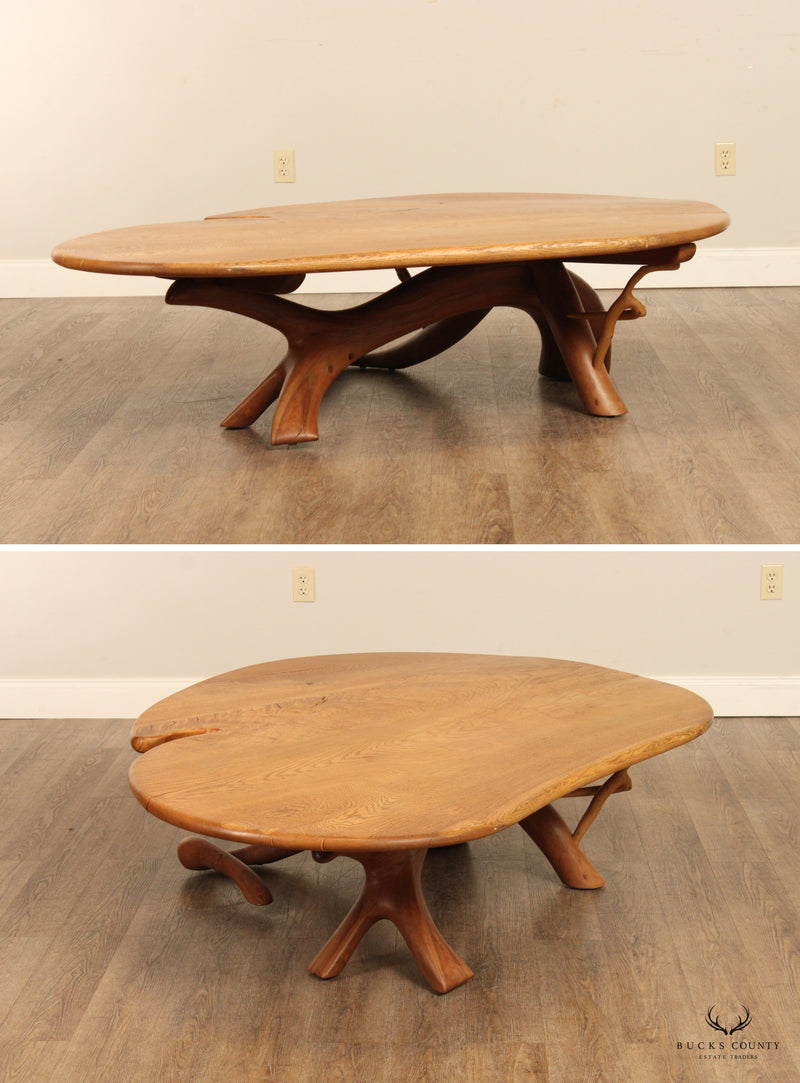 Studio Crafted Large Organic Modern Freeform Oak and Cherry Coffee Table