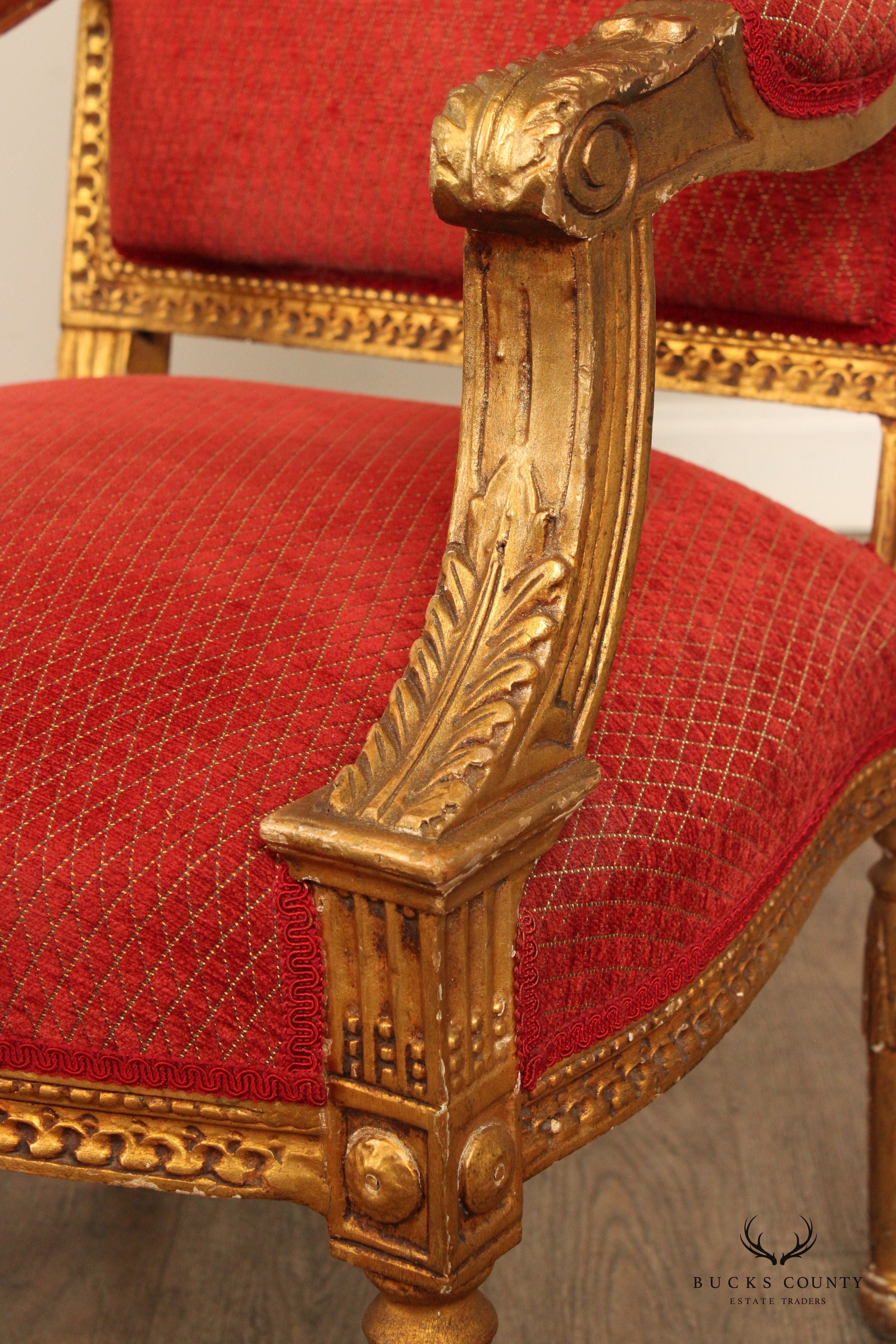 French Louis XVI Giltwood Fauteuil Armchair