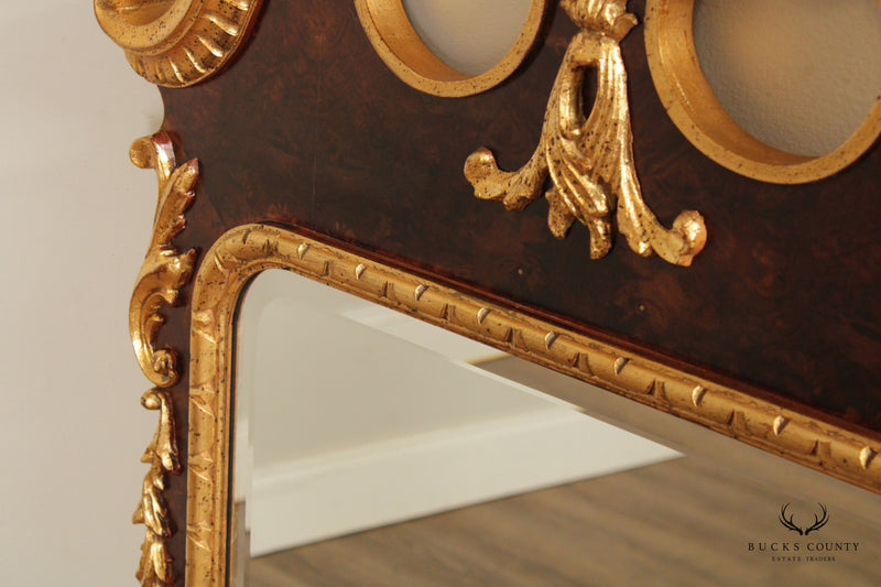 LaBarge Georgian Style Parcel Gilt Burl Wood Mirror