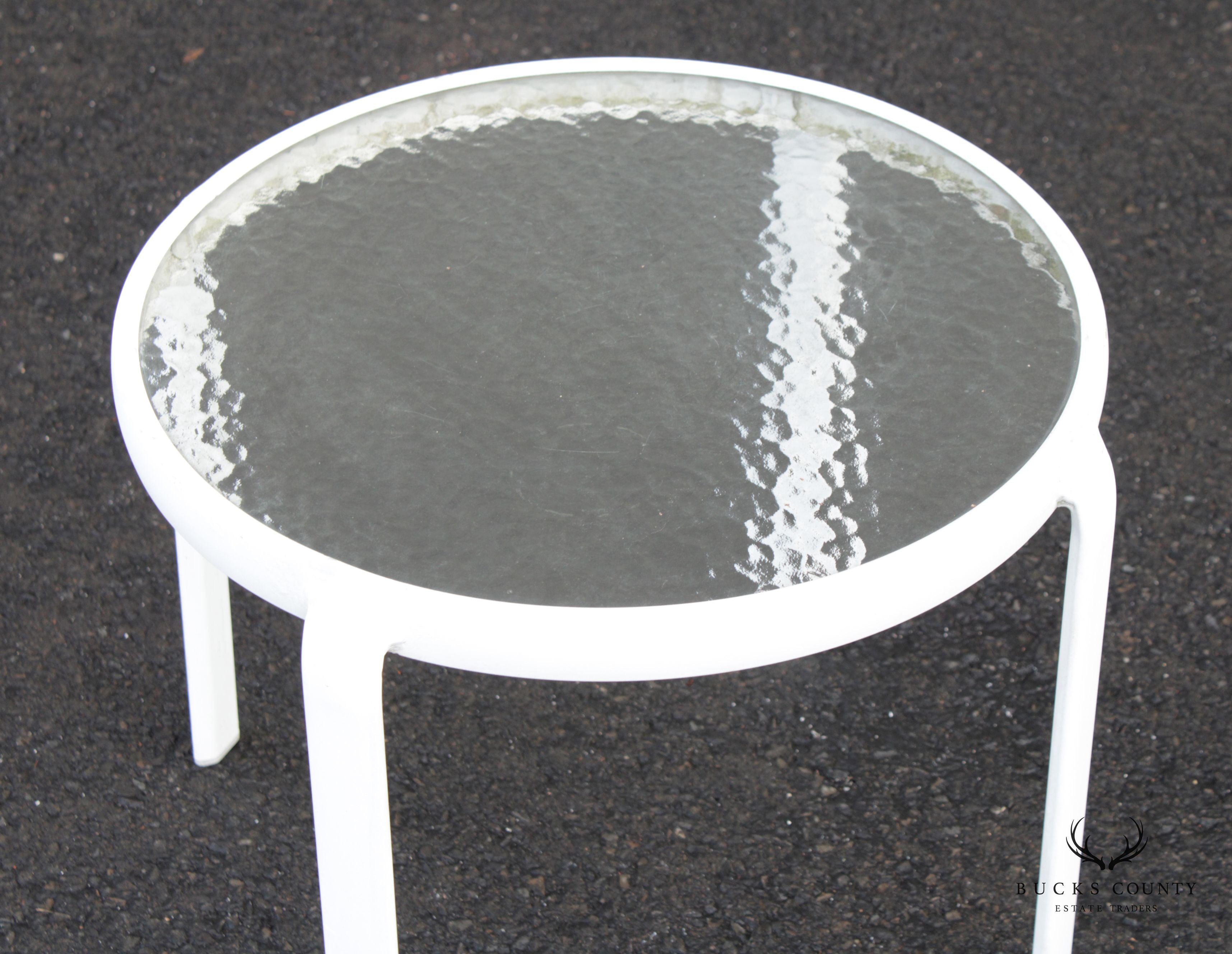 Vintage Aluminum and Glass Round Outdoor Patio End Table (B)