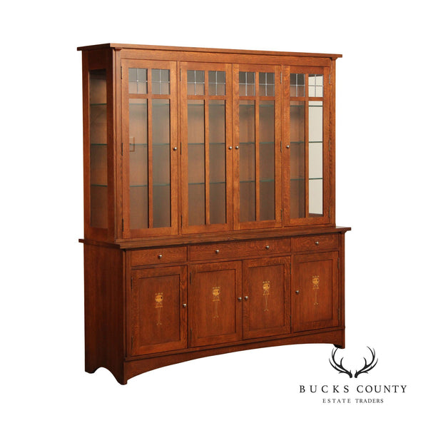 Stickley Mission Collection Inlaid Oak Harvey Ellis Four-Door Buffet China Cabinet