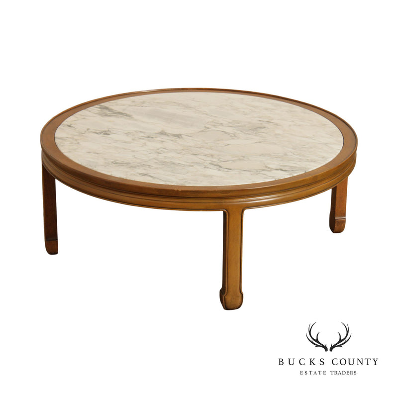 James Mont Style Asian Influenced Marble Top Round Coffee Table