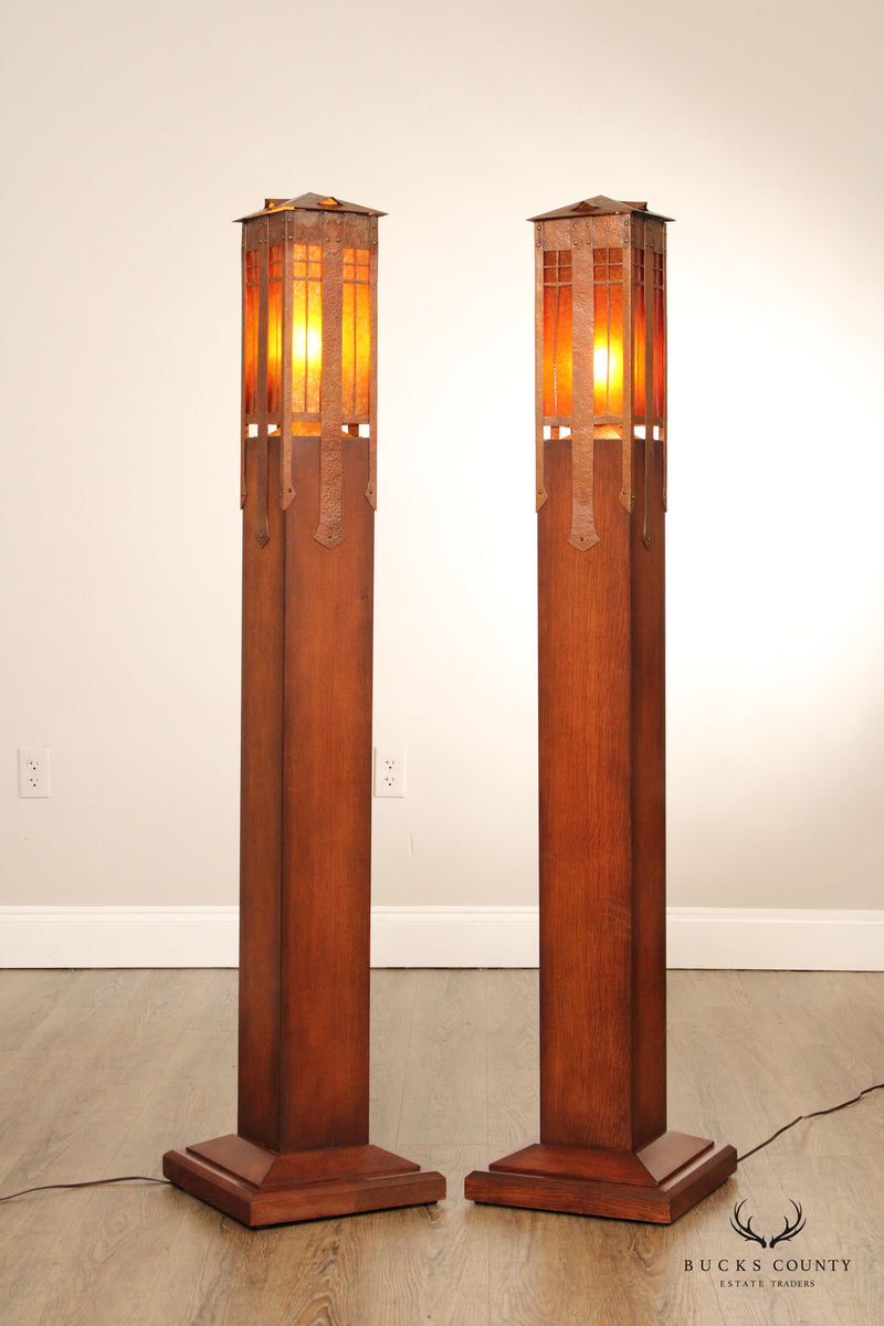 Stickley Mission Collection Pair of Gus Newel Post Floor Lamps