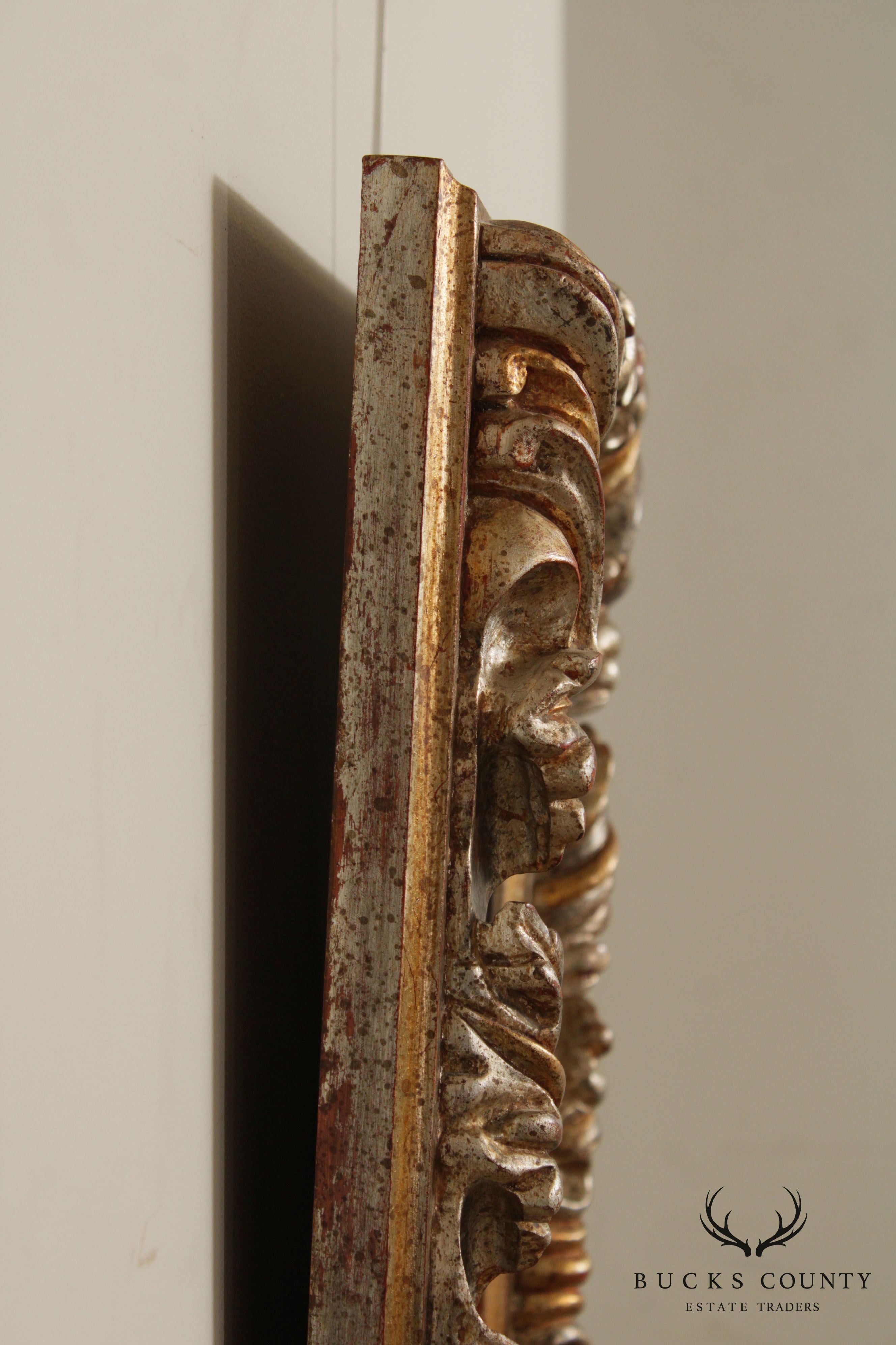 Neoclassical Style Silver Gold Carved Wall Mirror