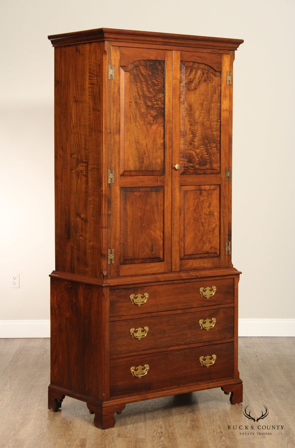 Chippendale Style Custom Quality Walnut Armoire Linen Press