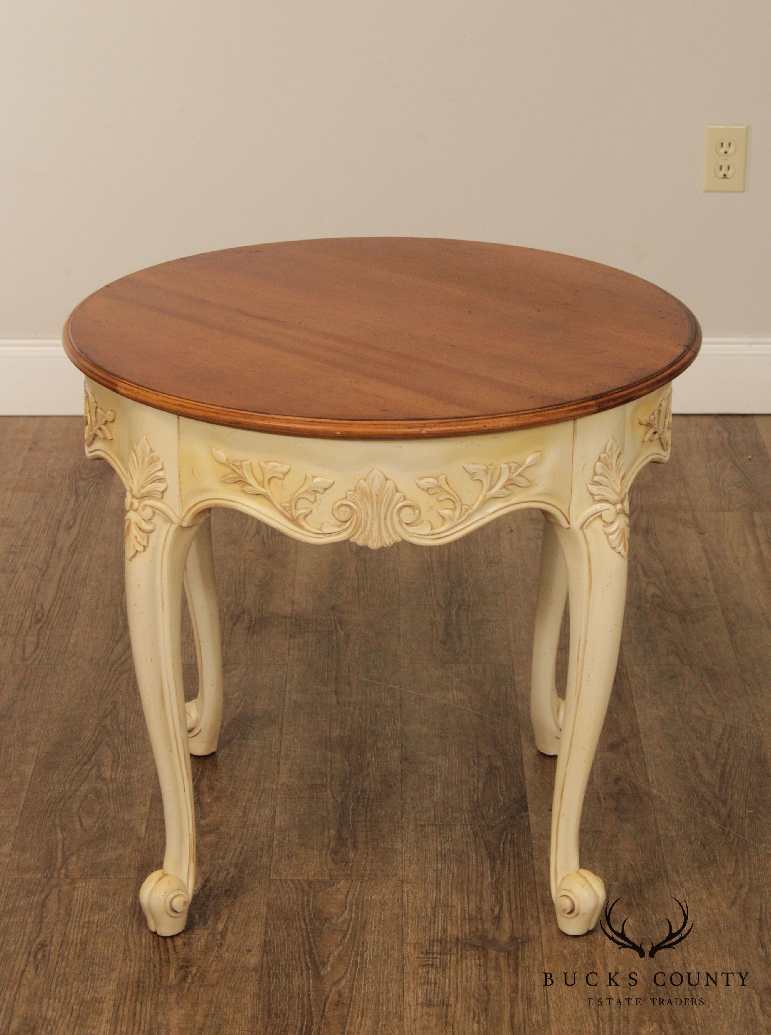 Lexington French Country Round Cherry Cream Painted Base Side Table