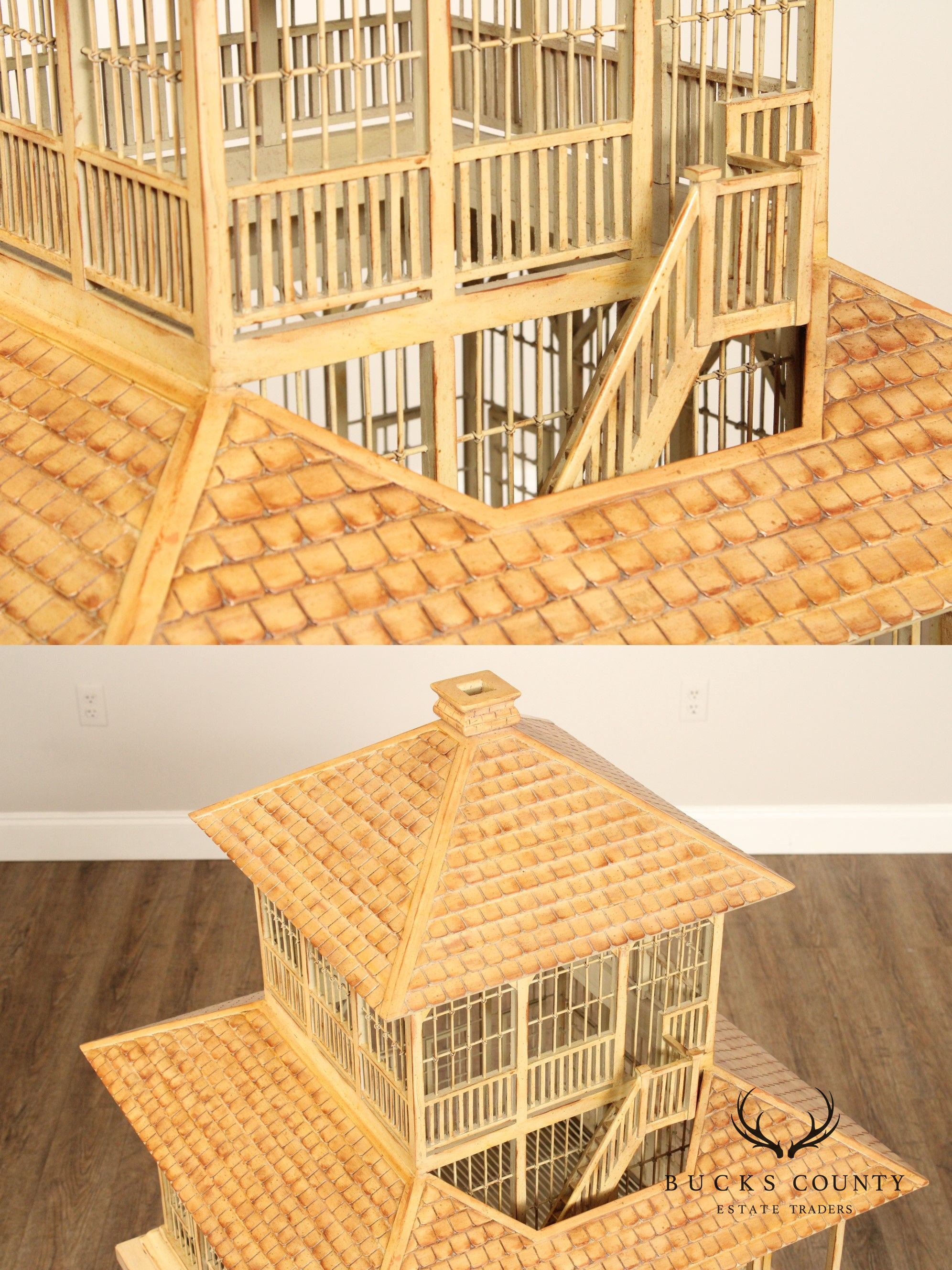 Victorian Style Two-Piece Wooden Bird House on Stand