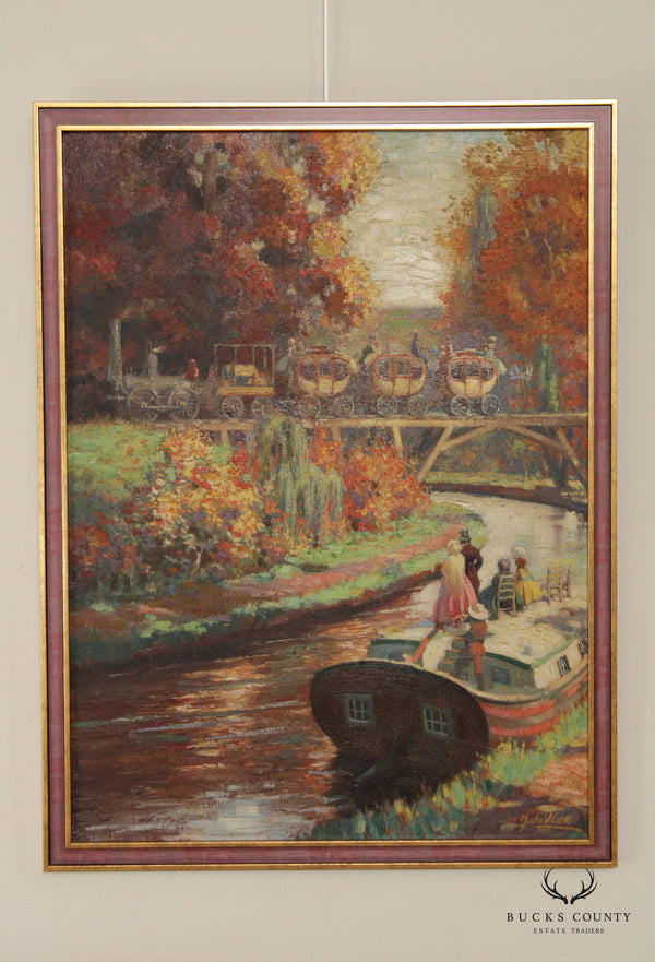 Manning de Villeneuve Lee Industrial River Landscape Original Oil Painting