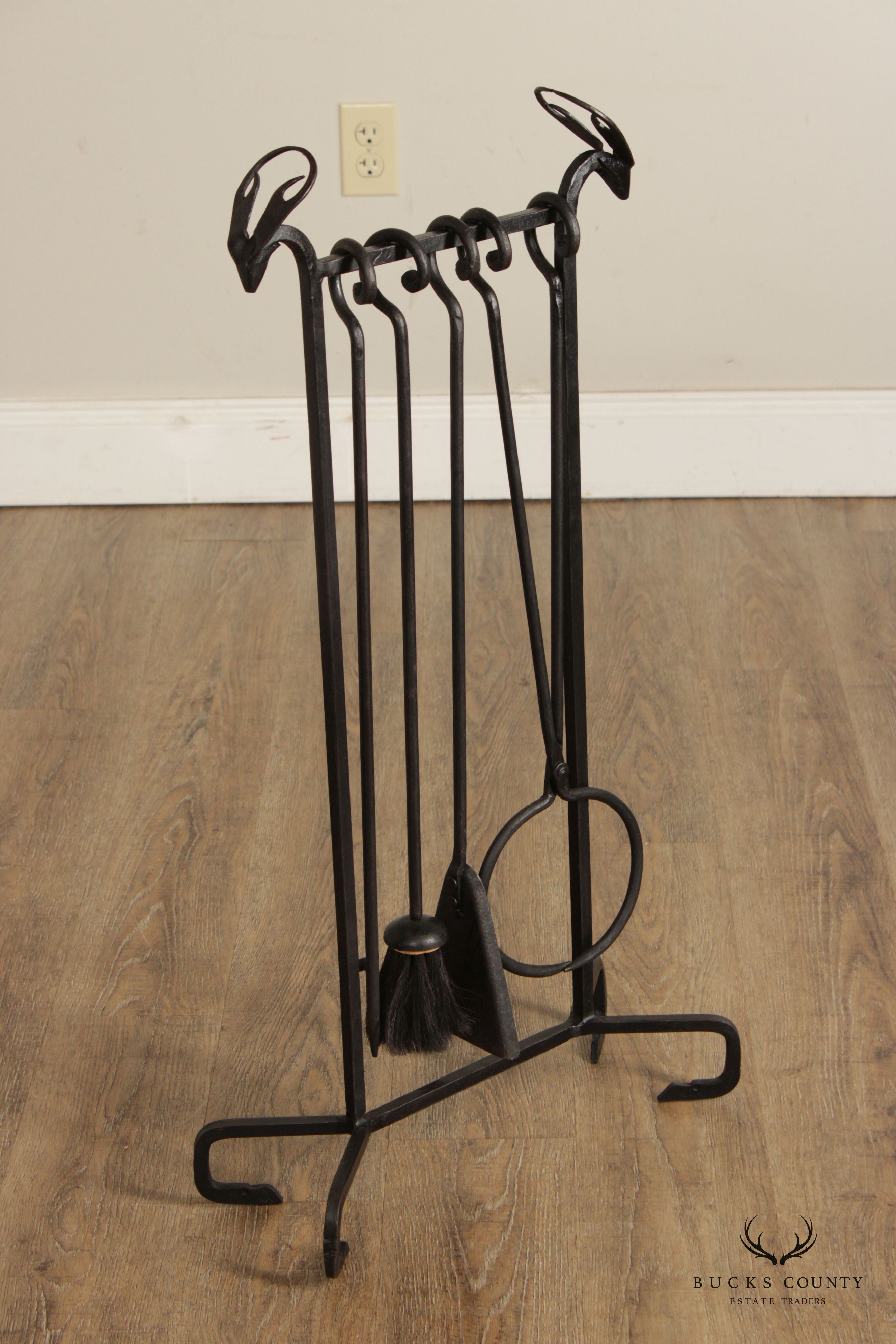 Rustic Custom Forged Iron Fireplace Set