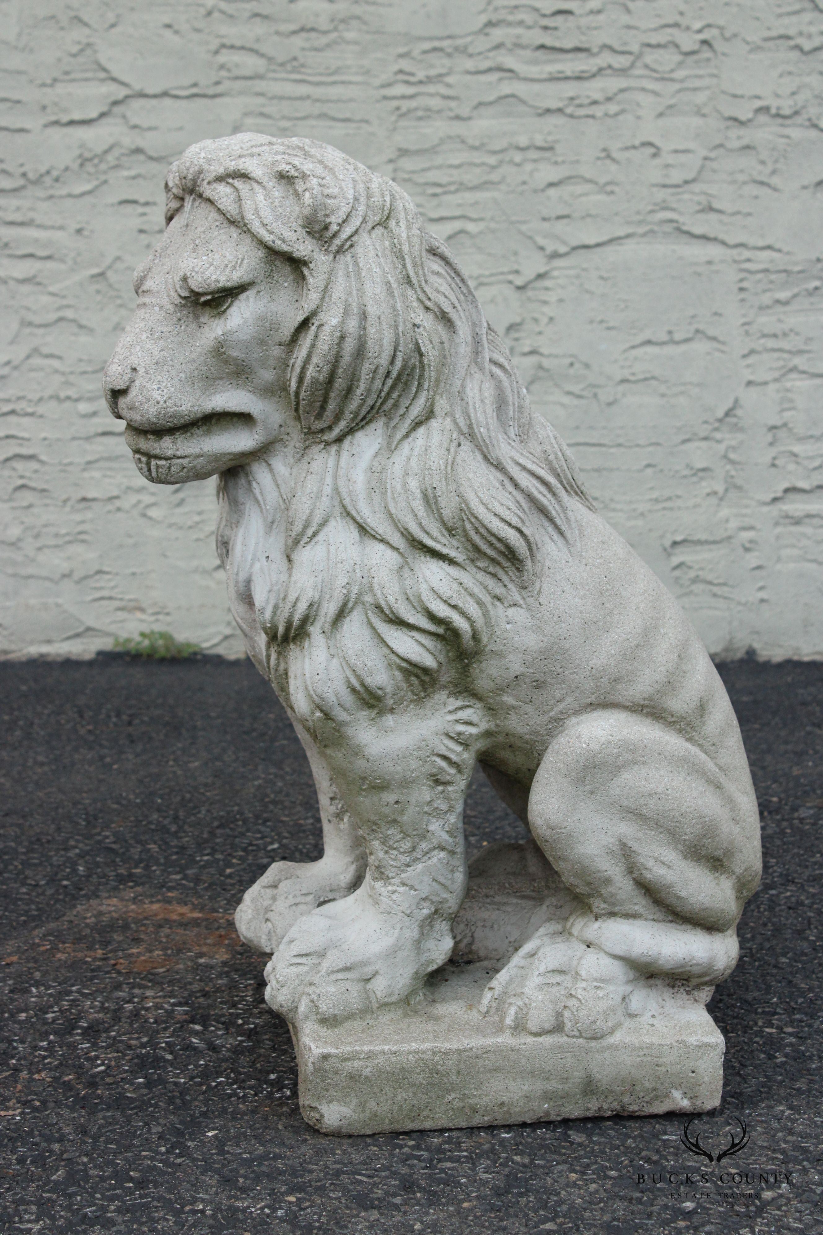 Vintage Pair Cast Stone Garden Lion Statues