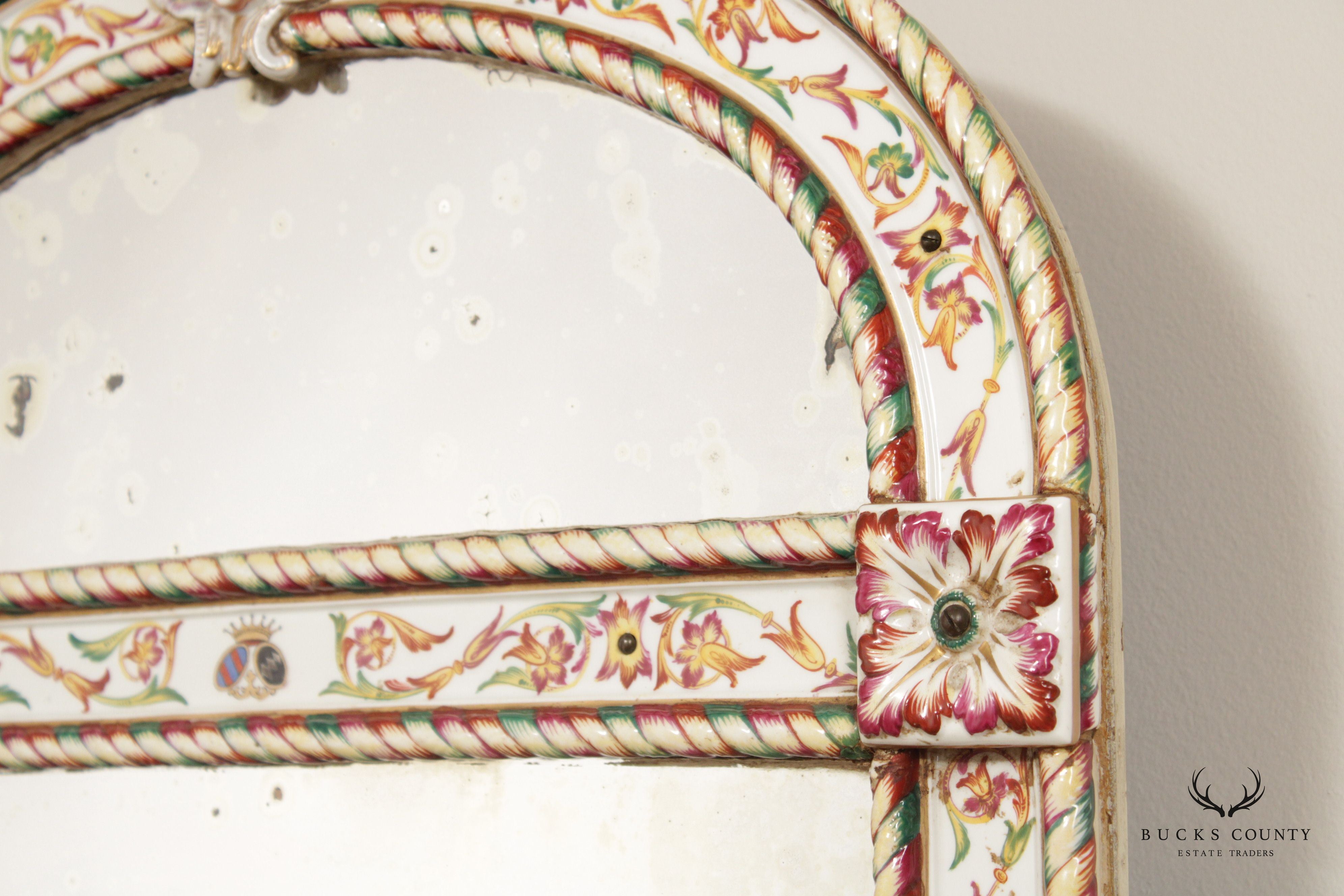 Antique Italian Porcelain Majolica Frame Wall Mirror