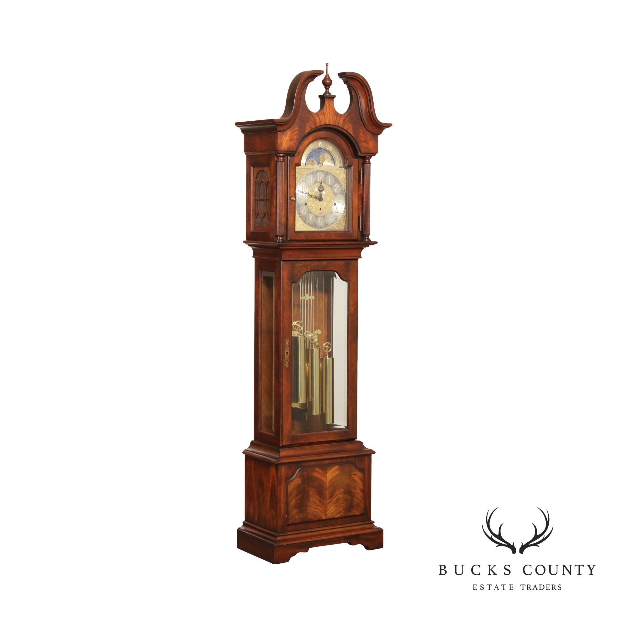 Sligh Chippendale Style Flame Mahogany Grandfather Clock