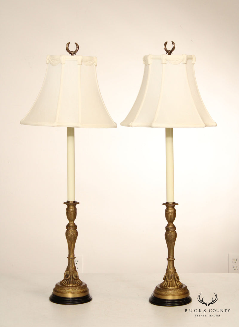 Traditional Pair of Brass Candlestick Table Lamps