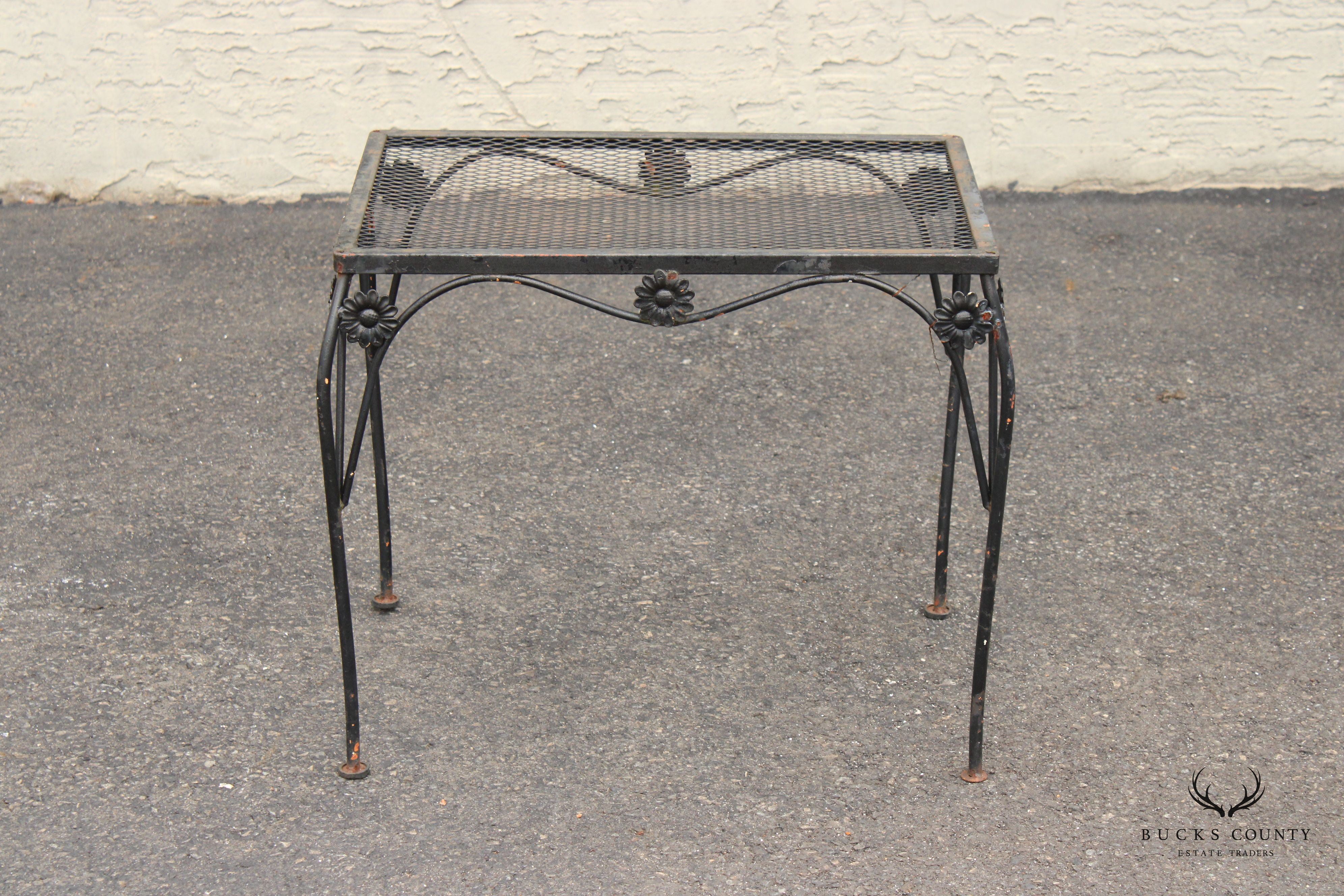 Vintage Wrought Iron Sunflower Pattern Garden Patio Side Table