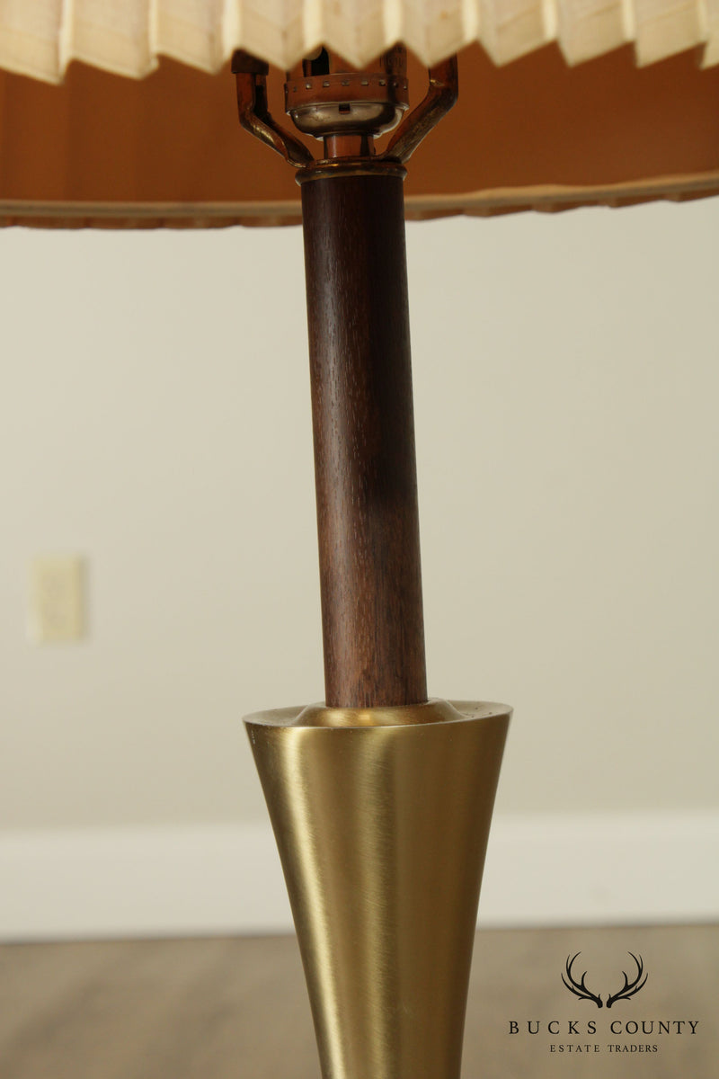 Stiffel Tony Paul Style Mid Century Modern Walnut, Brass Table Lamp