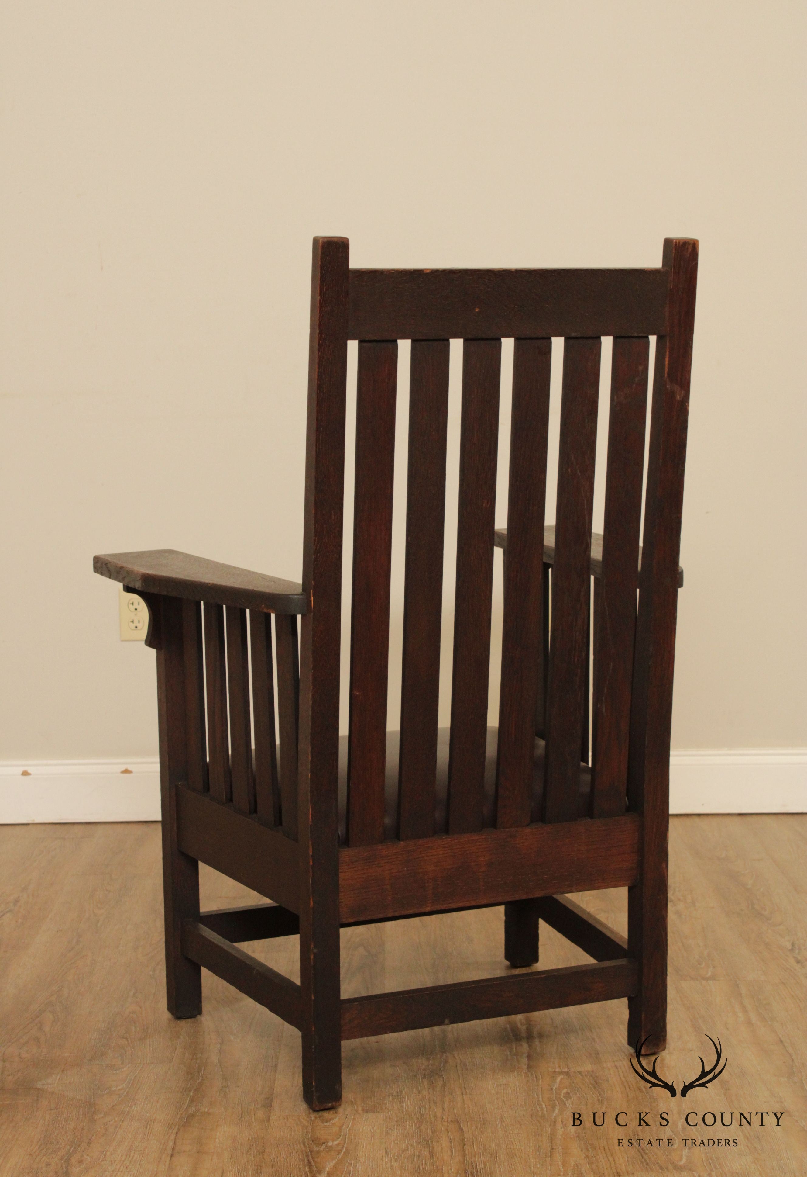 Antique Mission Oak & Leather High Back Armchair