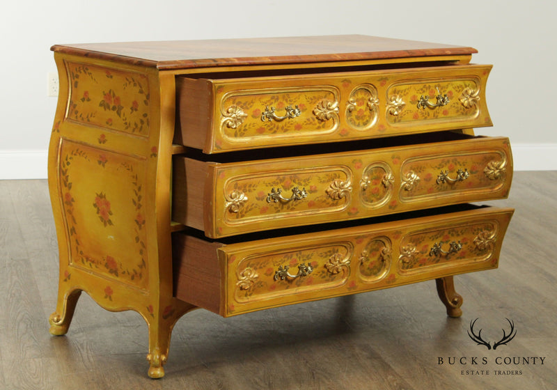 French Louis XV Style Vintage Hand Painted Bombe Commode Chest