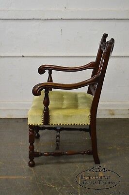 1920s Jacobean Style Solid Mahogany Carved Arm Chair (possibly Kittinger)