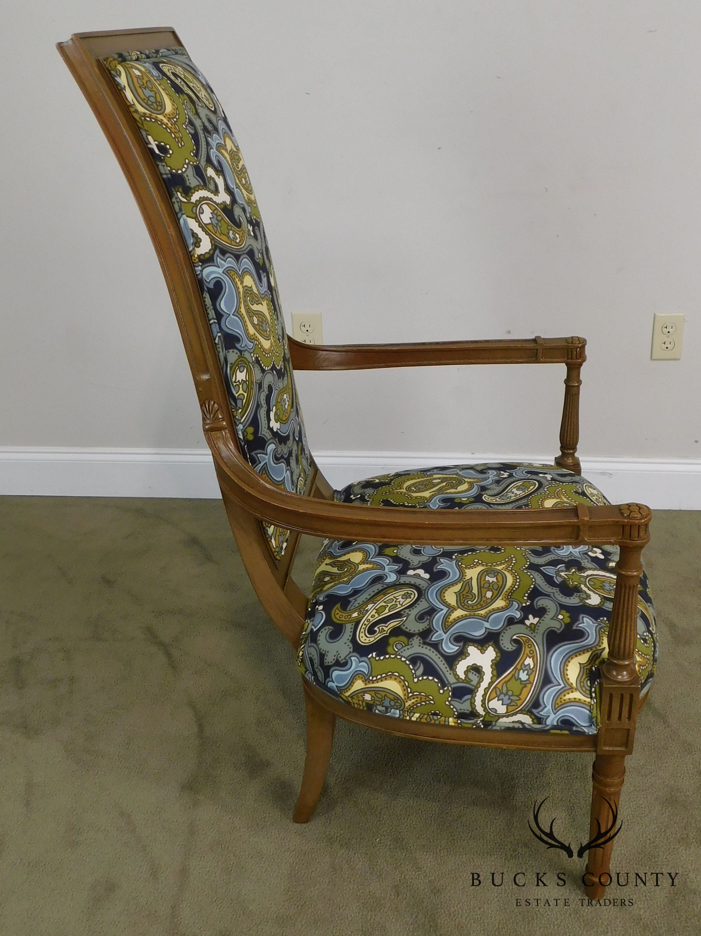 Louis XVI Style Mid Century Custom Pair High Back Armchairs