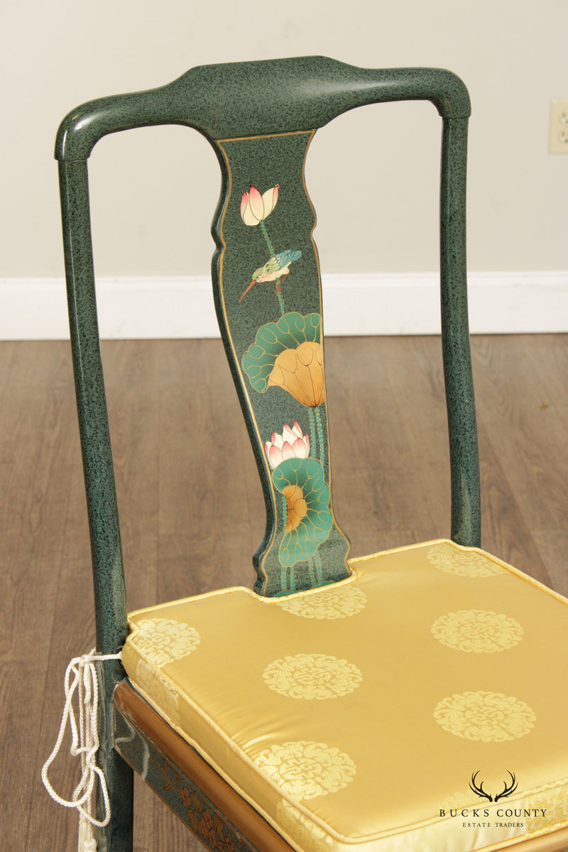 Asian Green Chinoiserie Lacquered Side Chair
