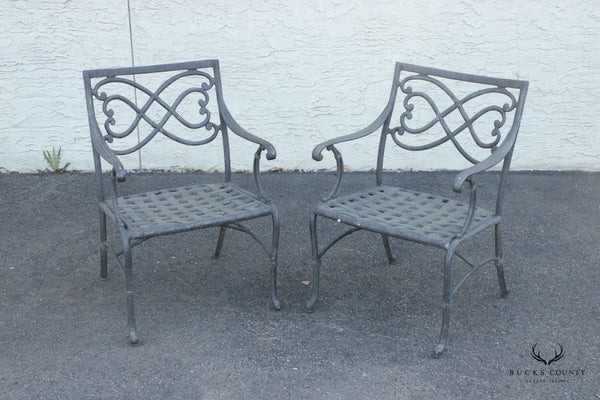 Traditional Pair of Cast Aluminum Outdoor Patio Armchairs