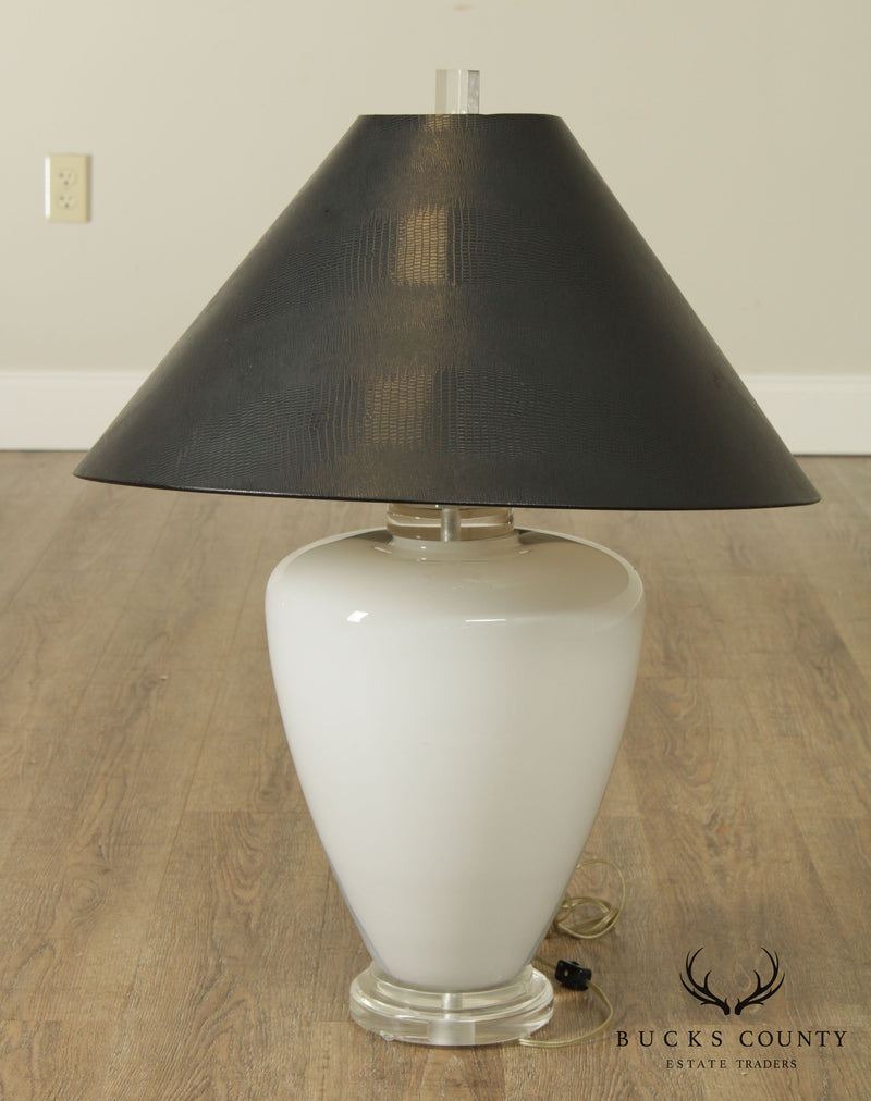 Wescal 1980's Modern Black, White and Grey Art Glass Urn Lamp on Lucite Base