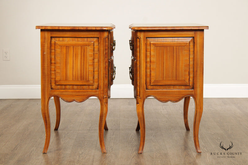 French Louis XV Style Pair of Wave Front Commode Nightstands