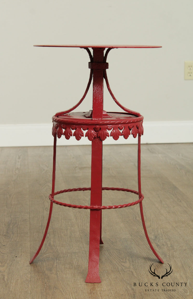 Antique Victorian Red Painted Iron Side Table Plant Stand