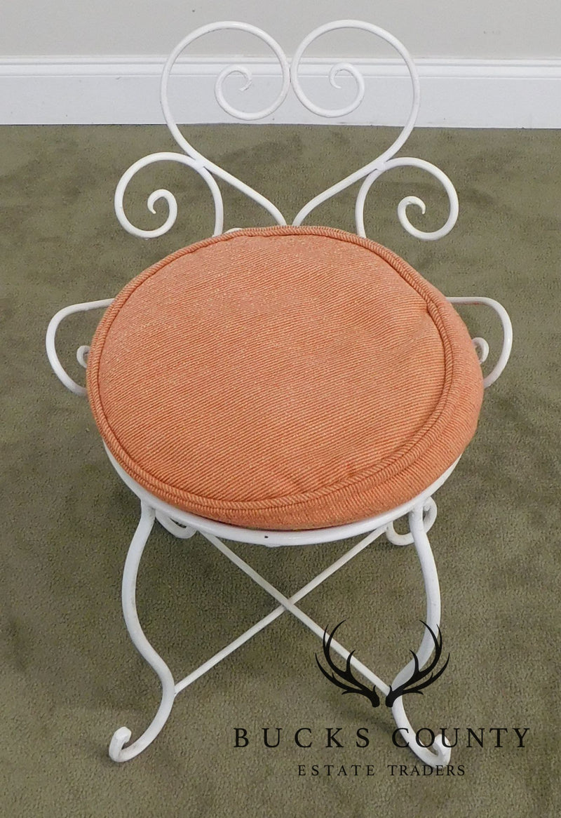 Wrought Iron Pair White Painted Small Garden Stools
