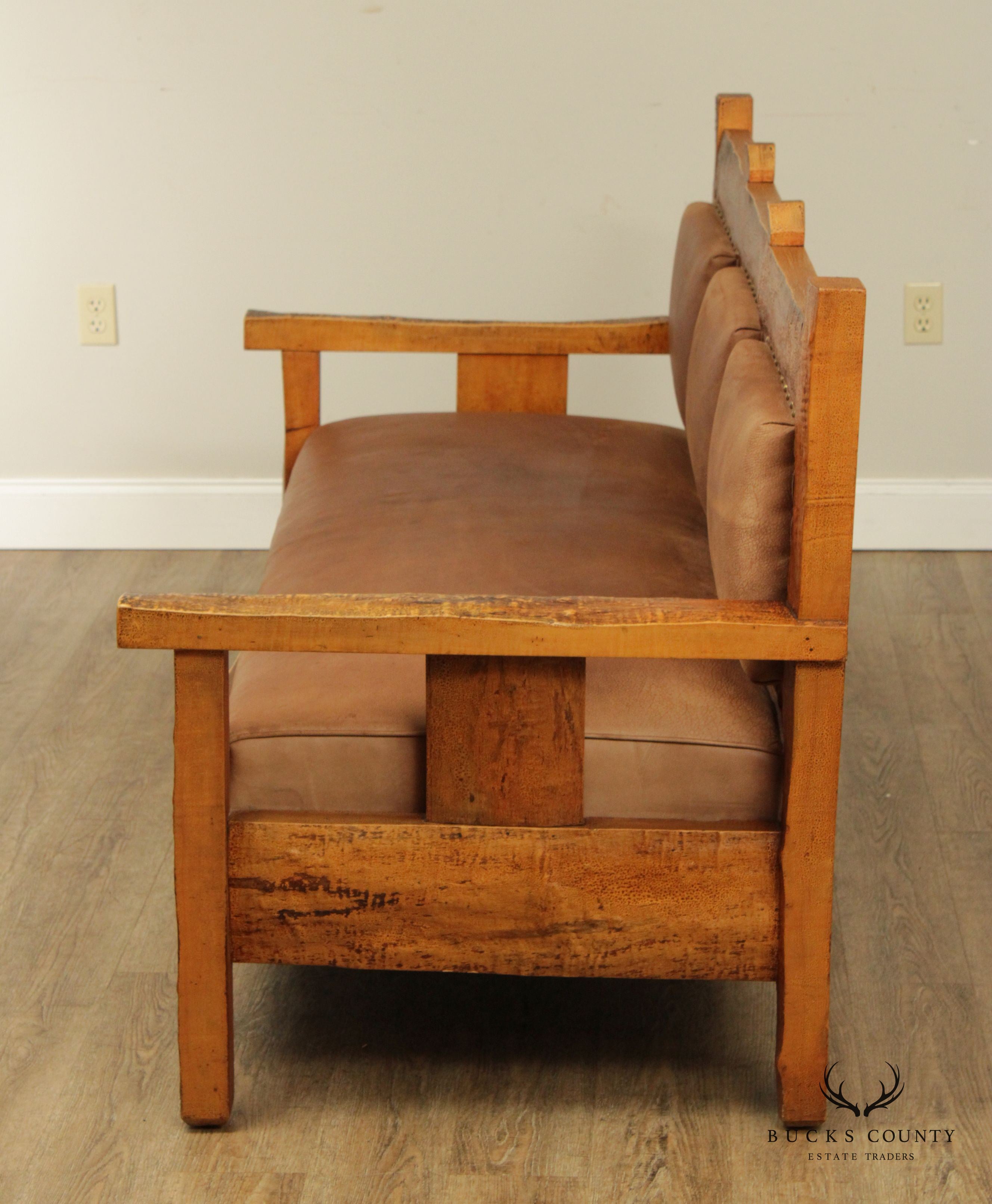 Antique Adirondack Style Burl Tiger Maple Sofa Bench