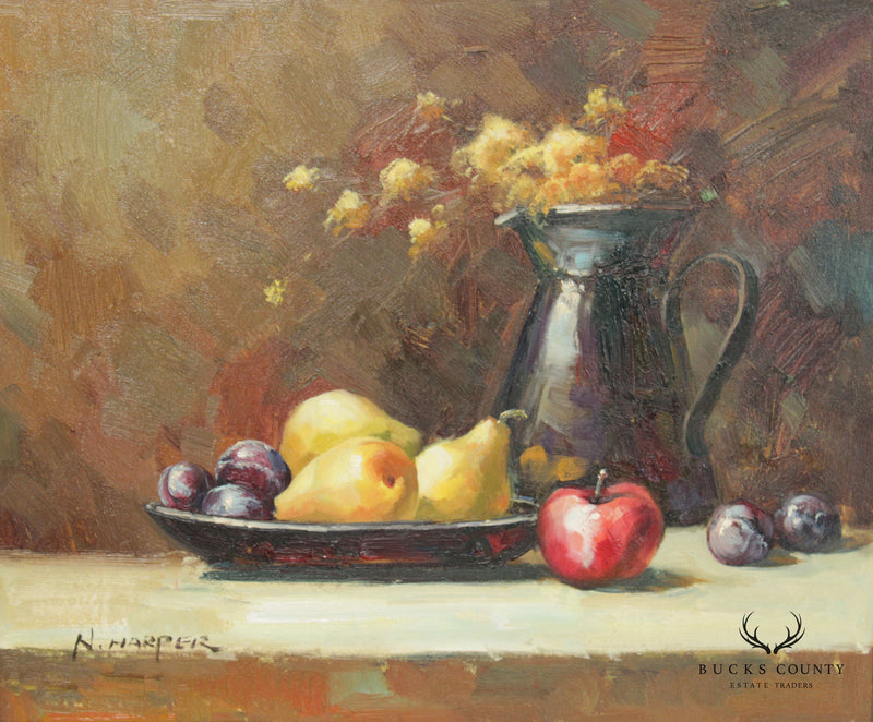 N. Harper Fruit Still Life Oil Painting