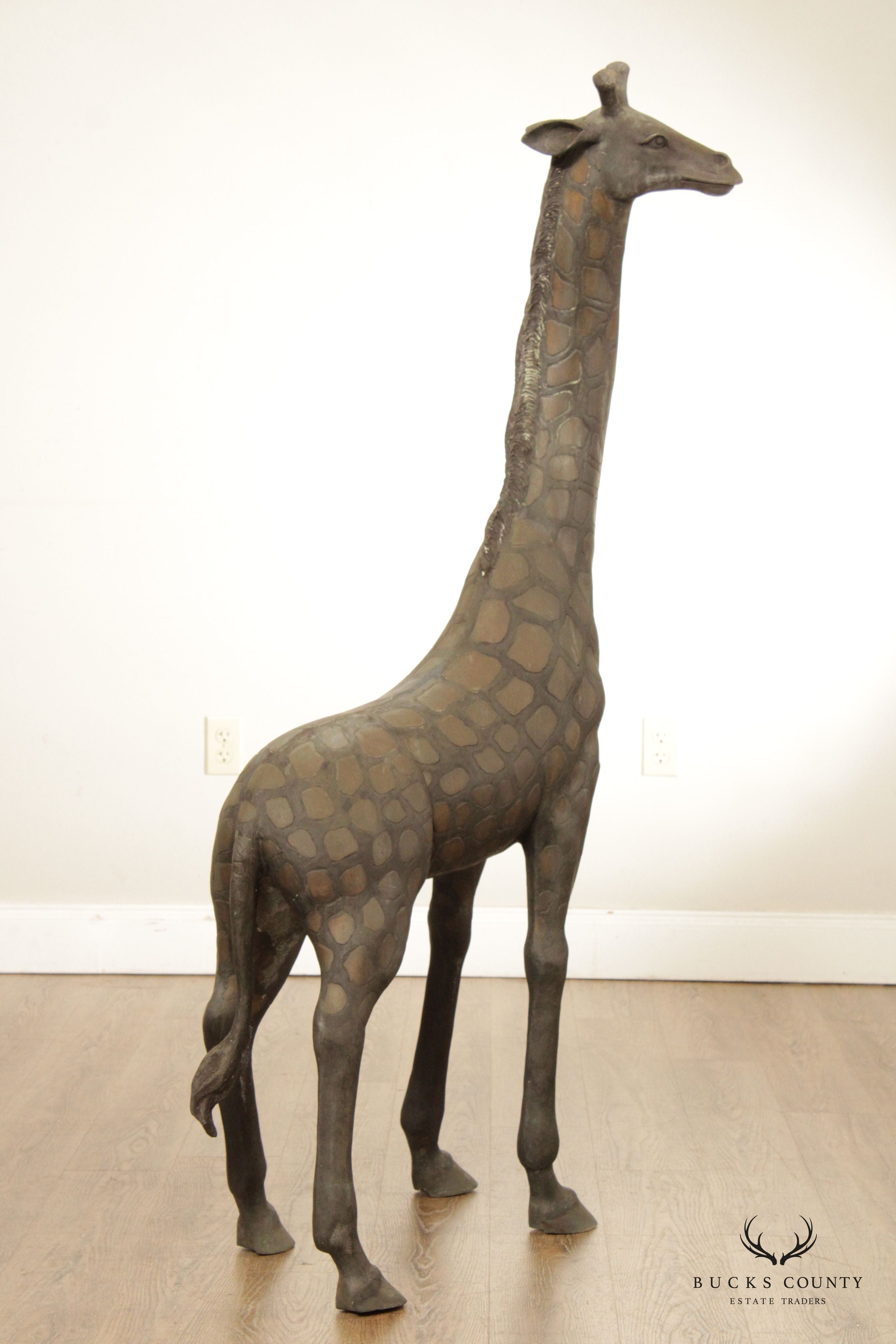 Patinated Bronze Vintage 5' Giraffe Sculpture