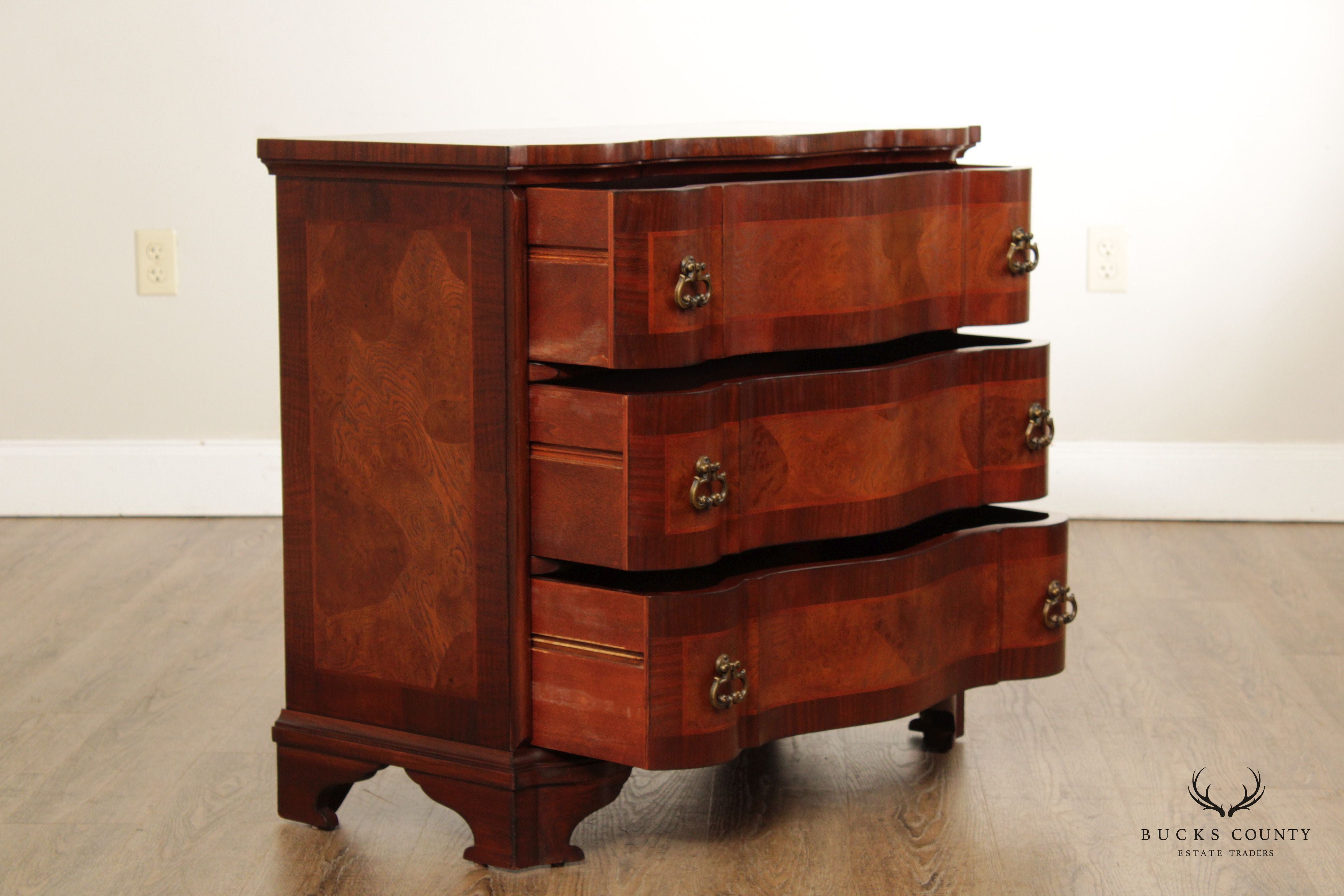 Italian Baroque Style Burl Wood Serpentine Chest of Drawers