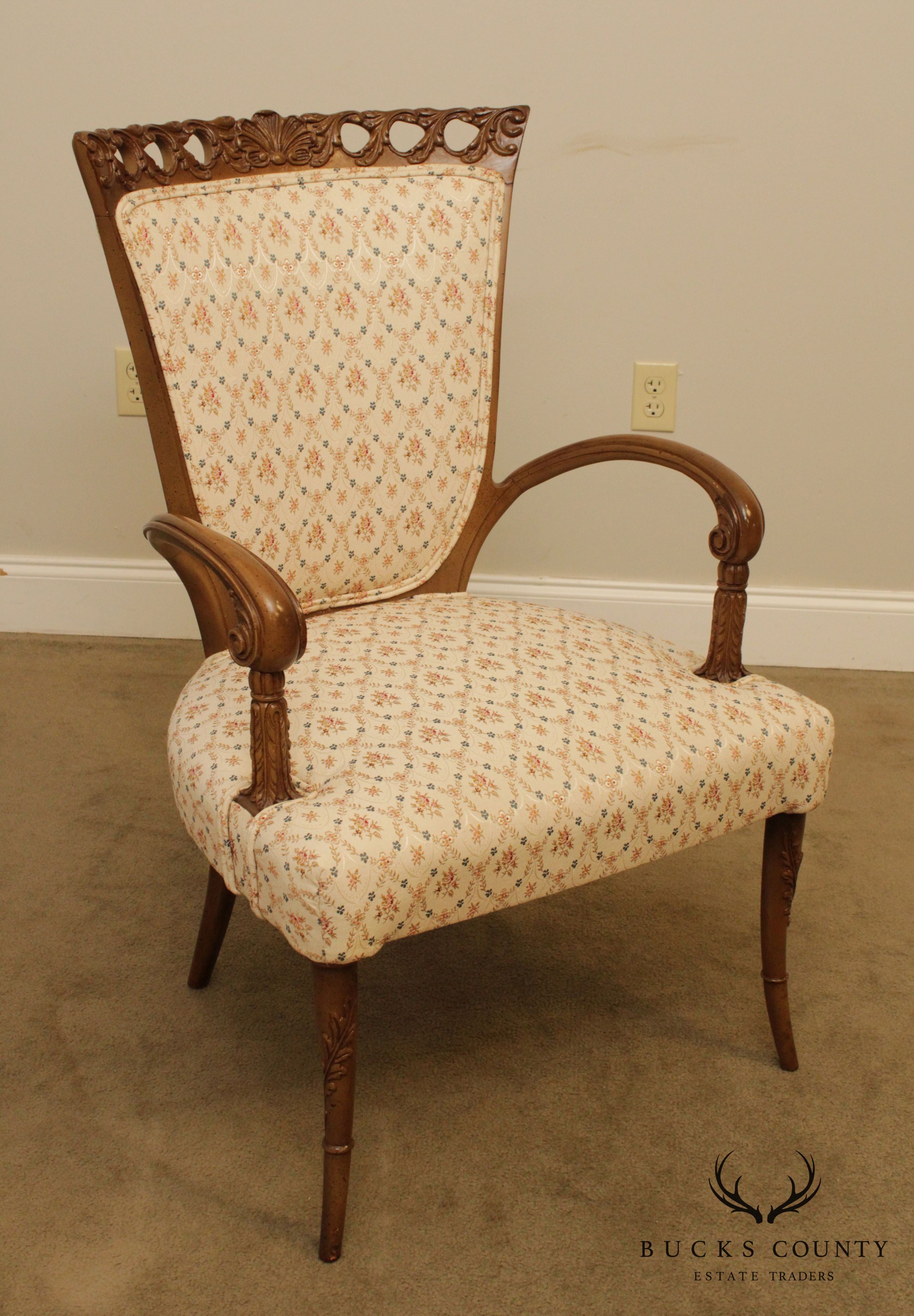 Hollywood Regency Vintage Pair Carved Armchairs