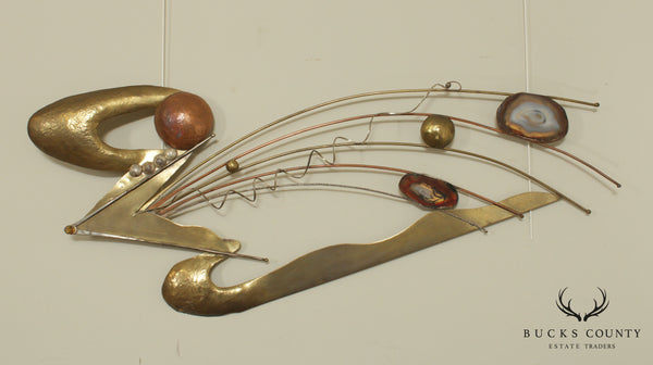 Russell Ferrell Artist Signed Mixed Metals Wall Sculpture with Sliced Geodes