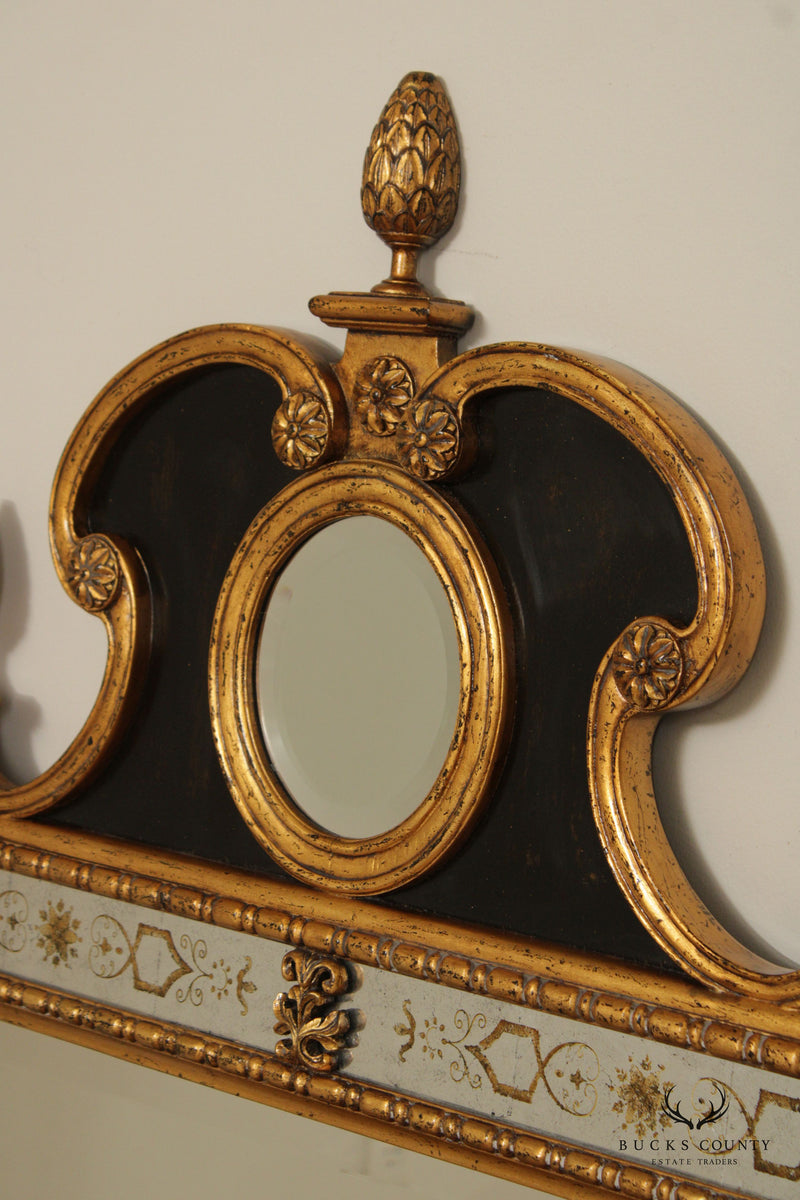 Venetian Style Vintage Ebonized and Gilt Framed Wall Mirror