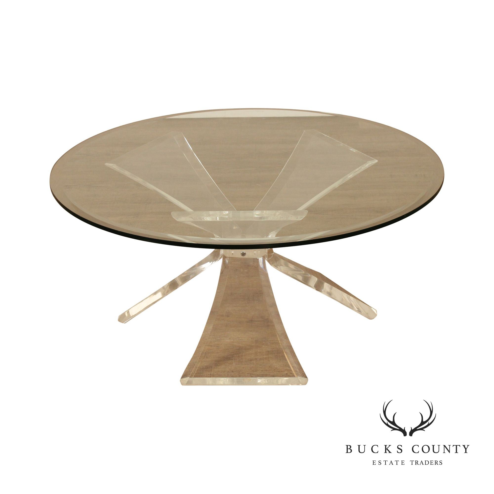 Post Modern Round Glass Top Acrylic Base Butterfly Coffee Table