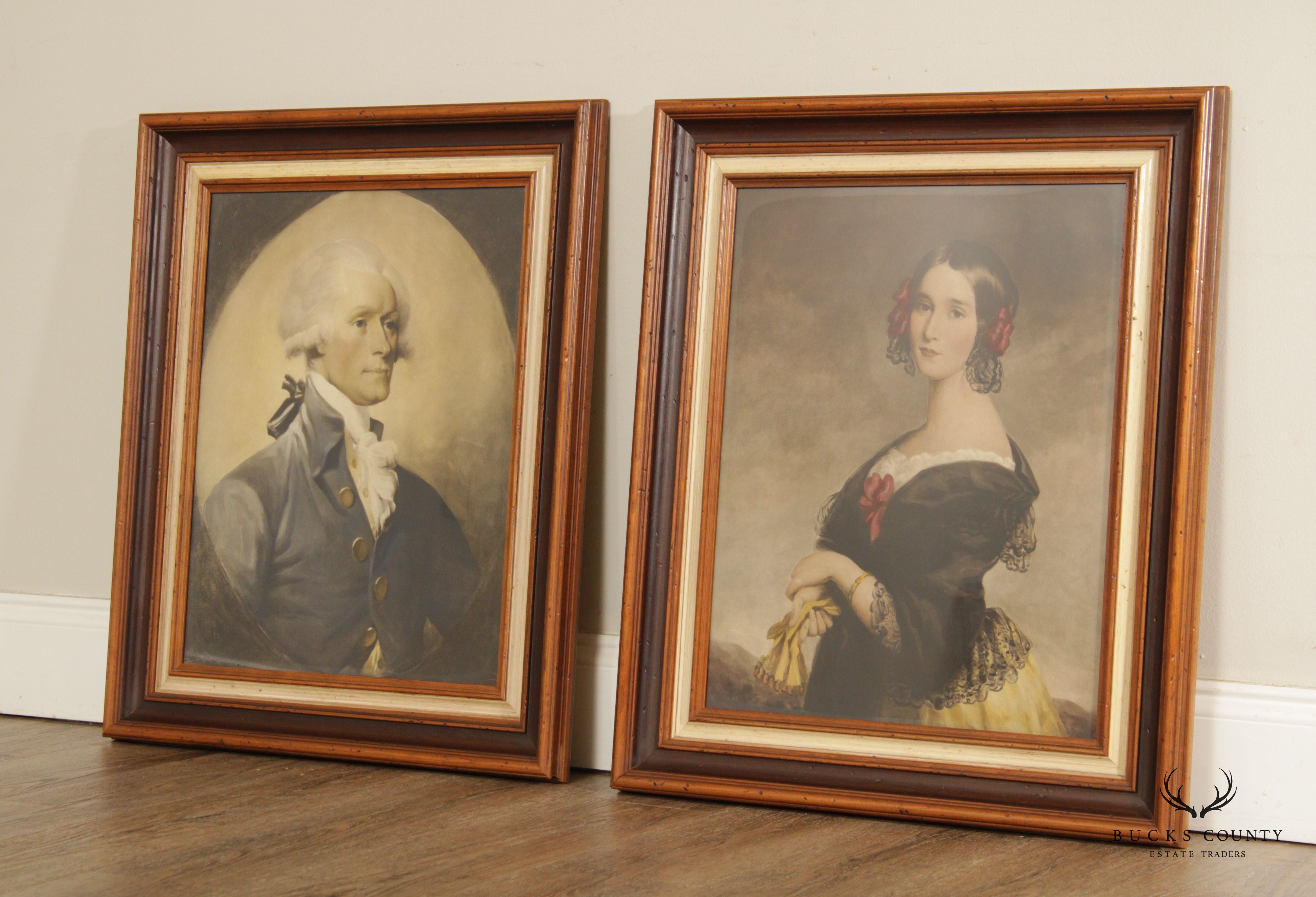 Vintage Thomas Jefferson and Victorian Woman Portrait Lithograph Prints