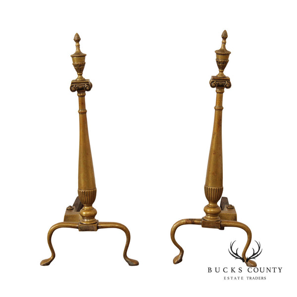 Federal Style Quality Pair of Brass Fireplace Andirons