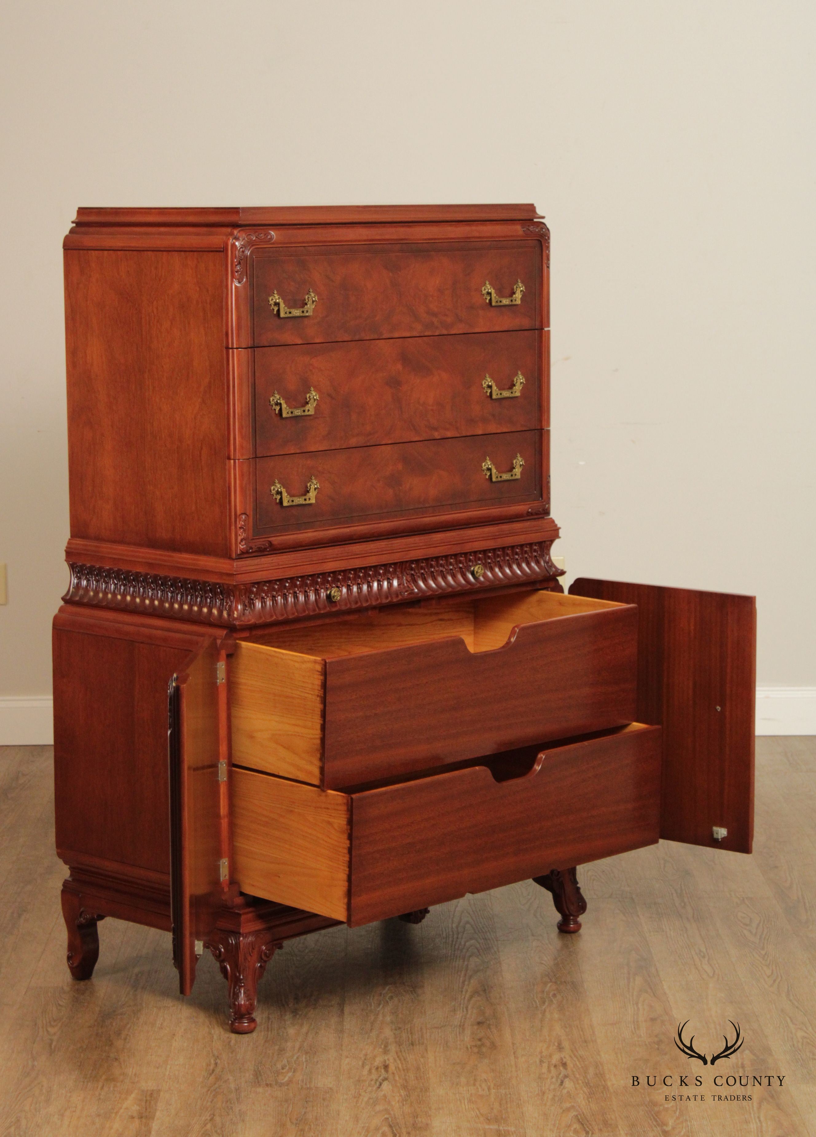 Vintage Chinese Chippendale Style Mahogany Highboy