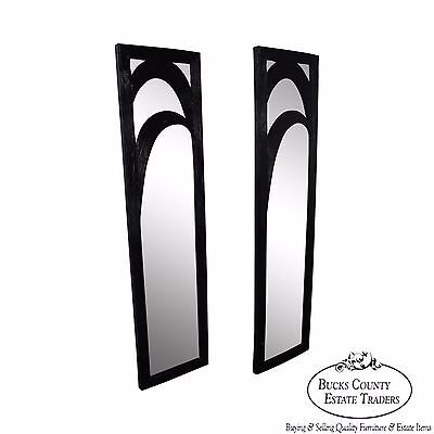 Mid Century Pair of Black Painted Tall Narrow Reeded Design Mirrors