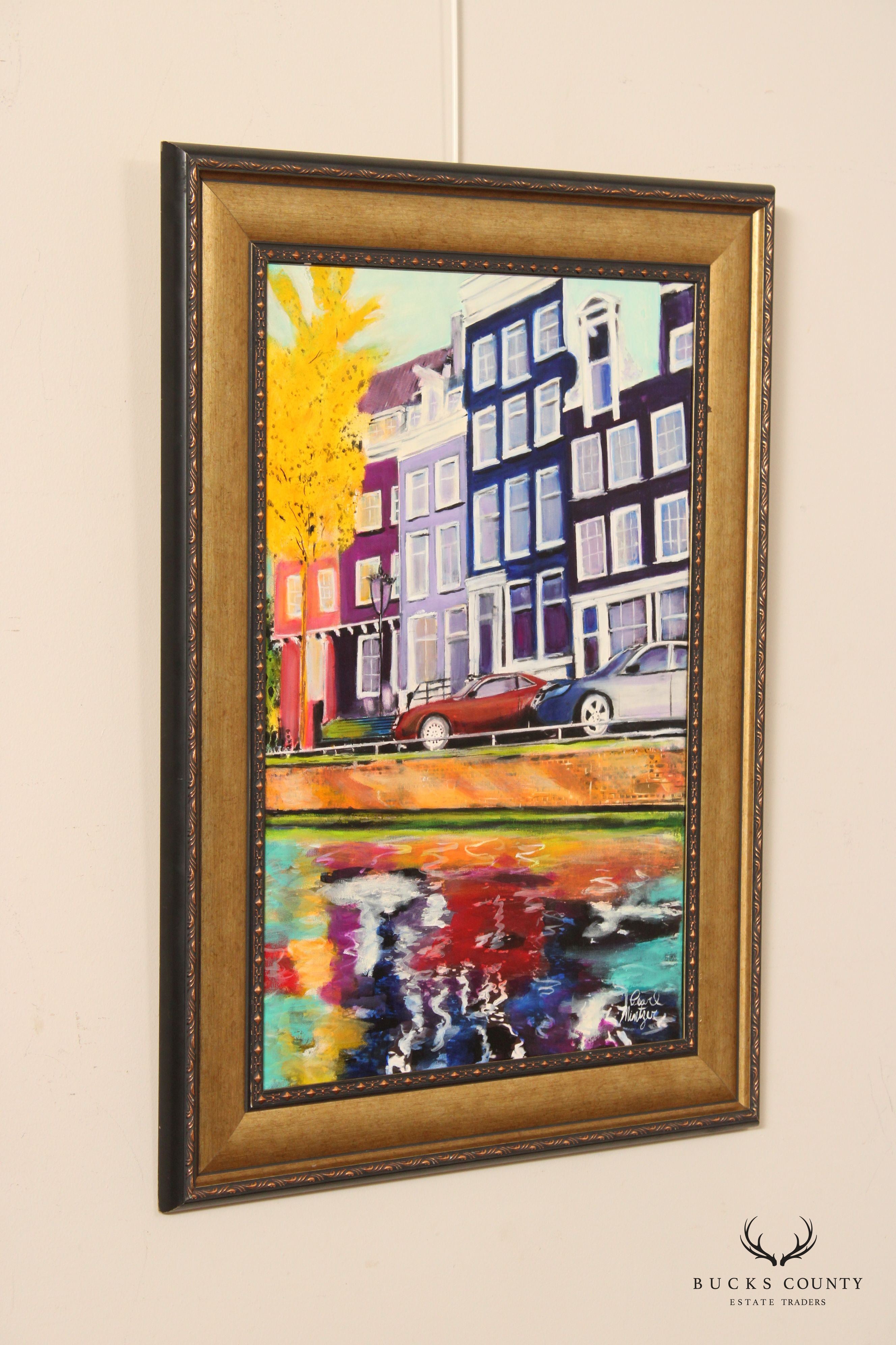 Pearl Mintzer 'Canal Reflections Amsterdam' Original Oil Painting