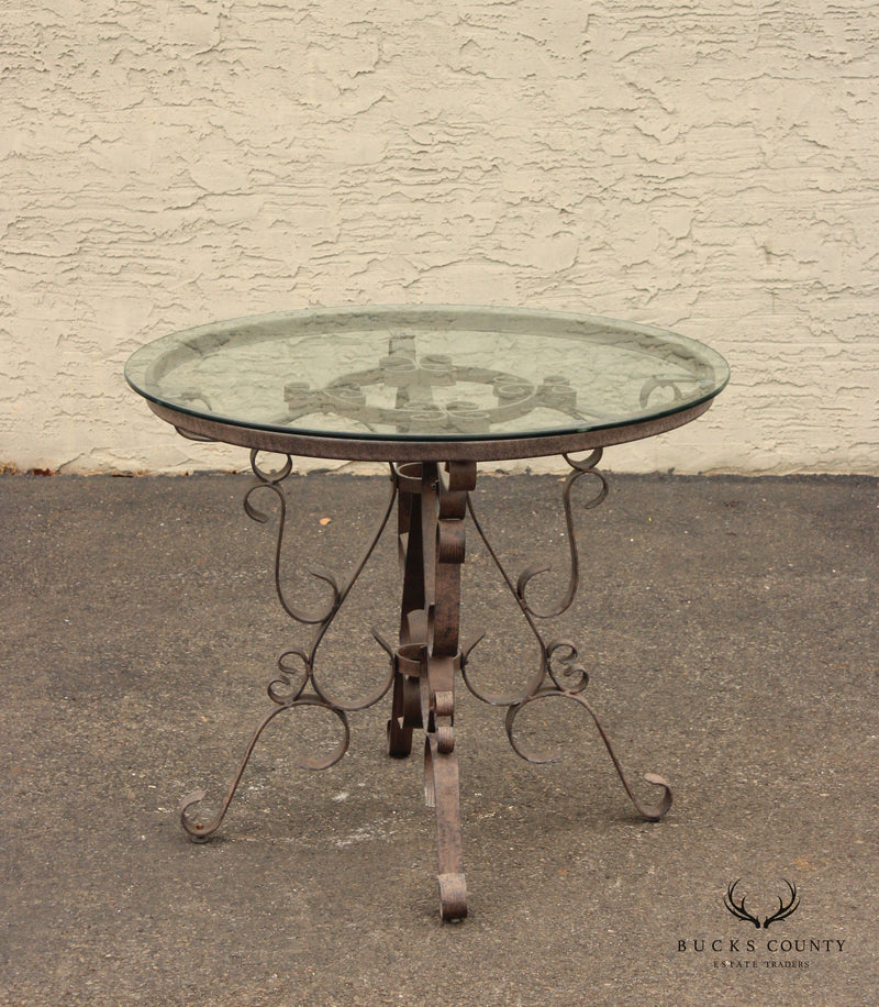 Victorian Style Vintage Glass Top Wrought Iron Garden Dining Table