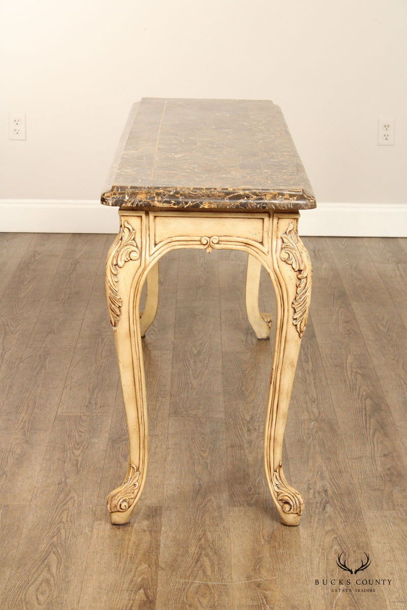 Rococo Style Carved Painted Console Table with Tessellated Marble Top